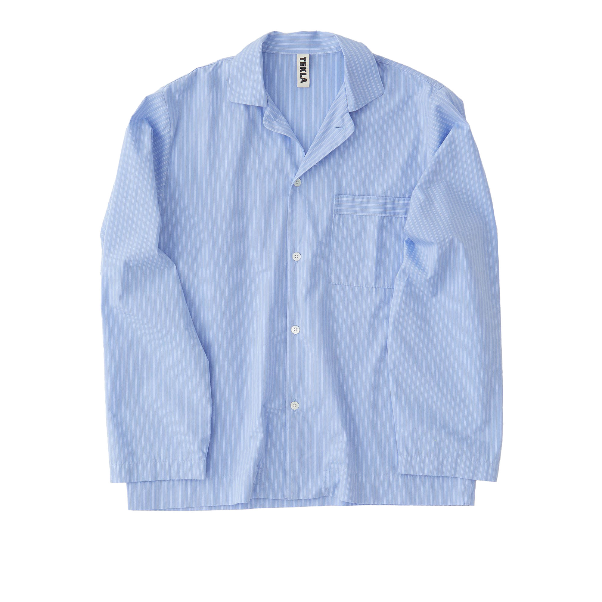 Tekla - Poplin Pyjamas Shirt - Blue Pin Stripes - M - Pyjamasar - Blå