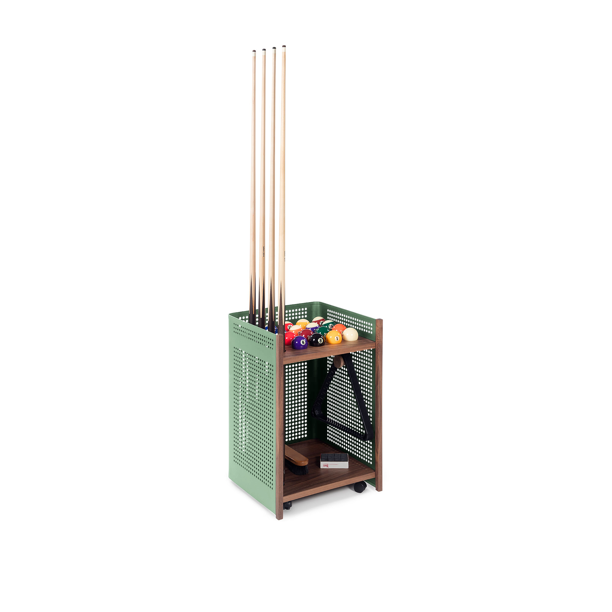 RS Barcelona - Mou Indoor Floor Cue Rack, Green, Walnut tray - Spel - Yonoh