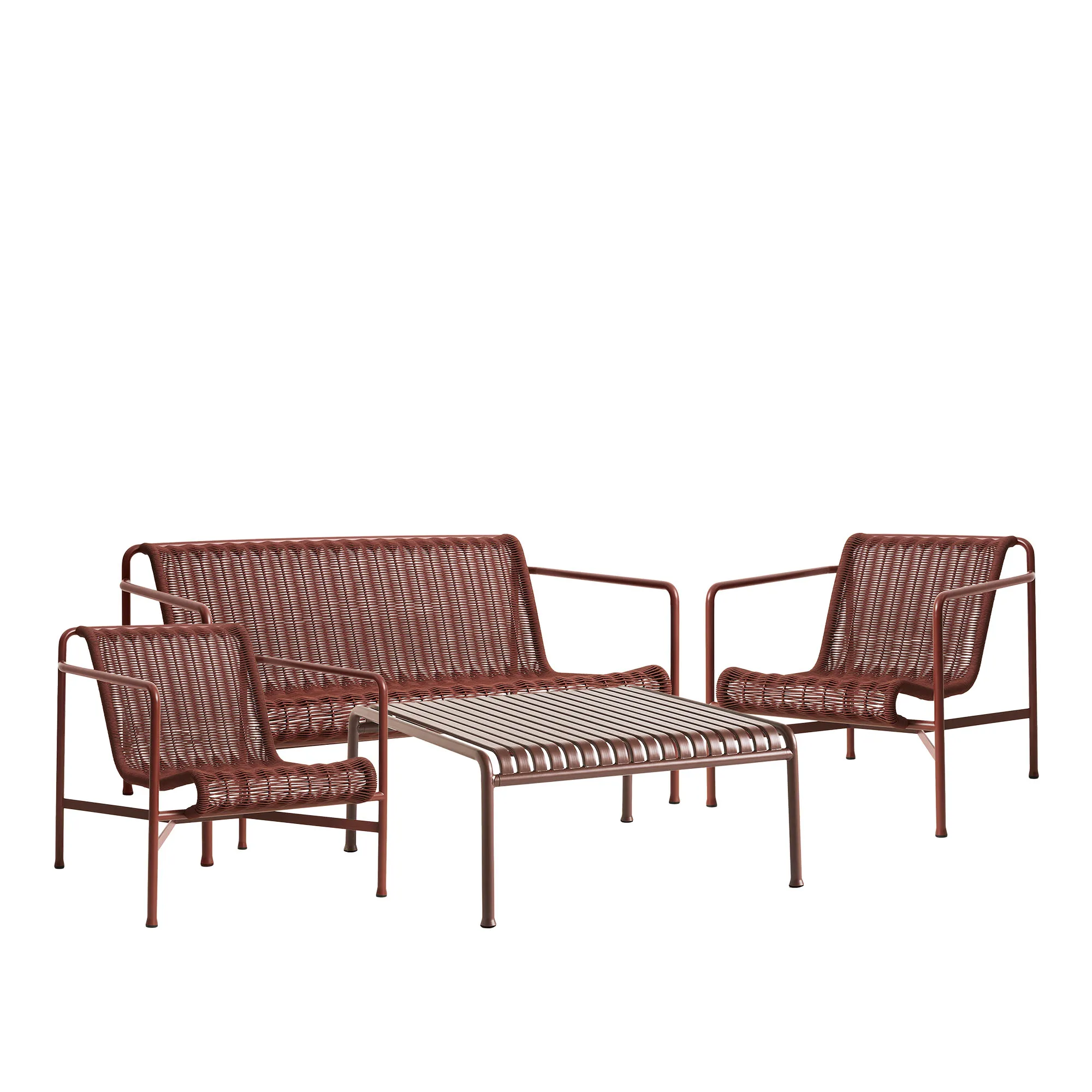 Palissade cord loungegrupp med loungesoffa, 2 loungestolar & lågt trädgårdsbord