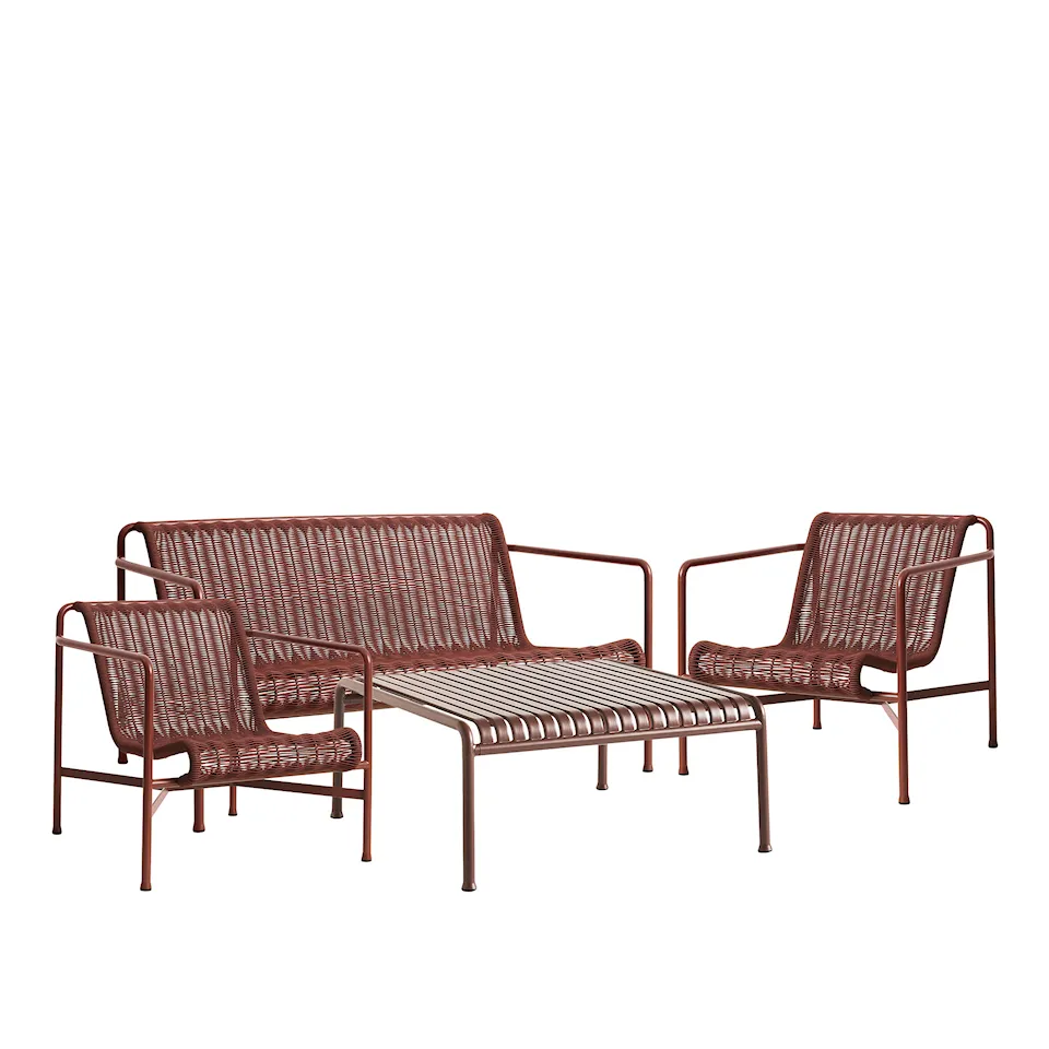 Palissade cord loungegrupp med loungesoffa, 2 loungestolar & lågt trädgårdsbord