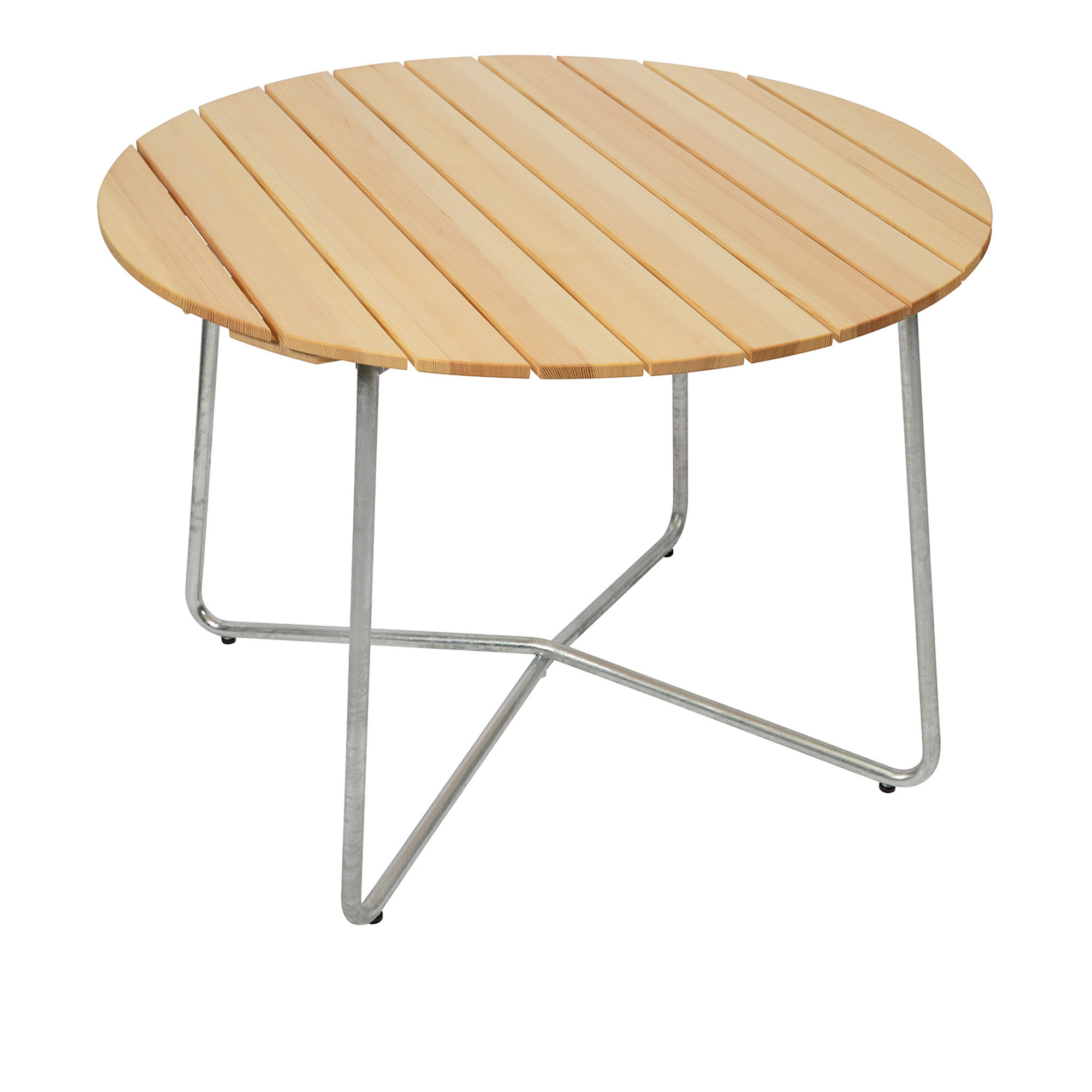 grythyttan stålmöbler - bord 9a ø100cm varmförzinkat stativ oljad furu - matbord utomhus - träfärgad - metall/trä