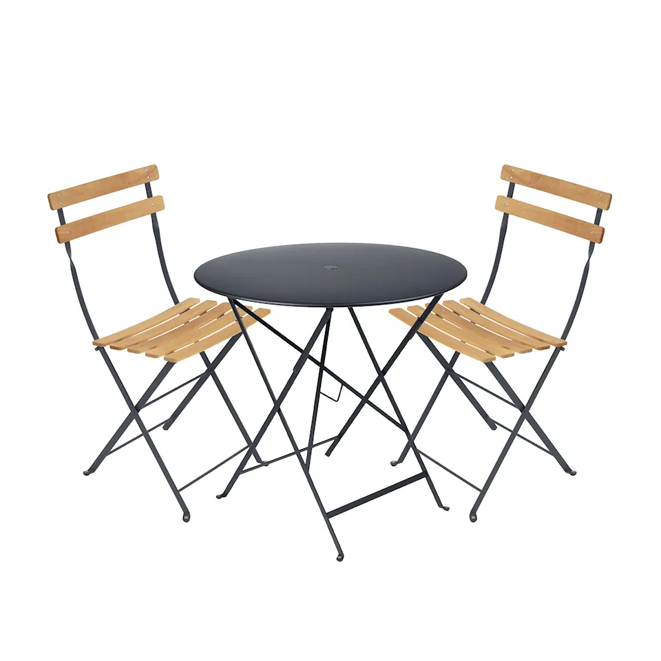 Bistro matgrupp bord 77cm & 2 trä stolar