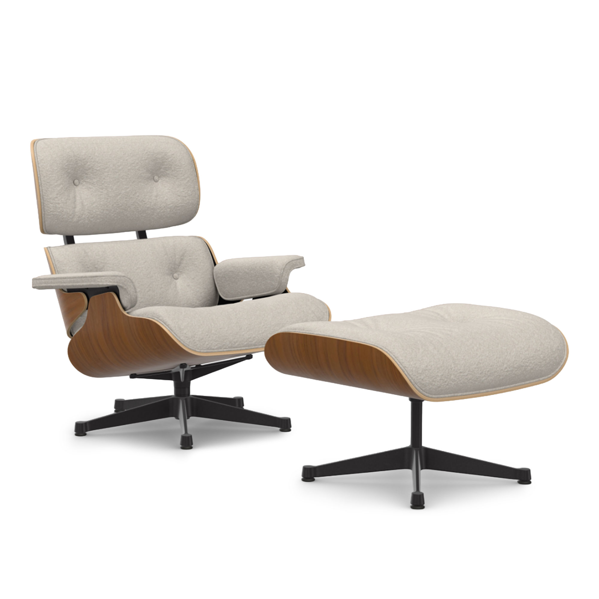 Vitra - Eames Lounge Set Natural Walnut Nubia Ivory Pearl 01 Deep Black - Fåtöljer - Charles & Ray Eames - Beige | Möbler - Fåtöljer Och Puffar - Fåtöljer | Möbelexperten