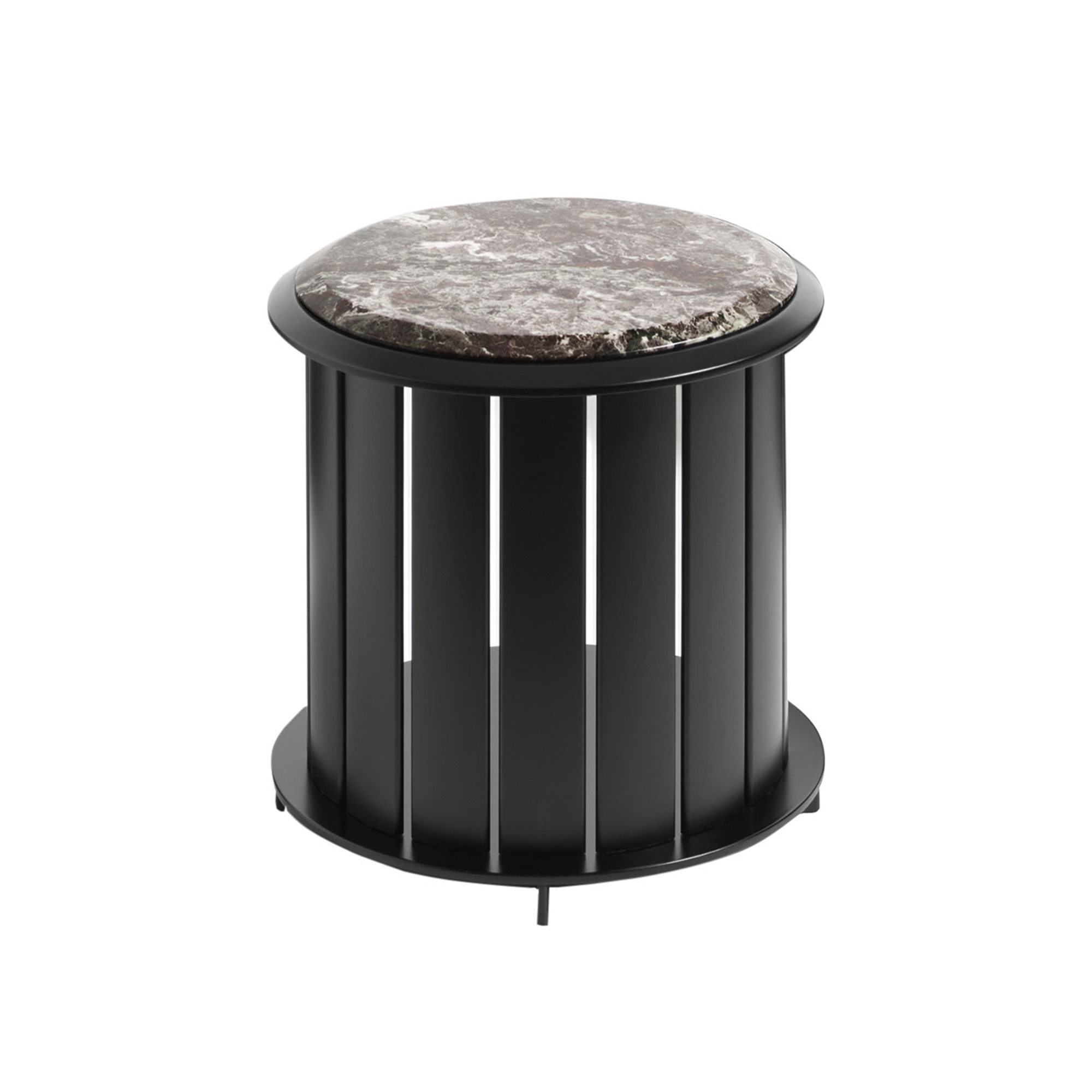 Living Divani - Islands Low Table Marble Ø 47 cm H 46,5, Top Marble Red Levante, Slats Lacquered - Sofabord - Stephen Burks - Svart - MDF/Metall/Stein