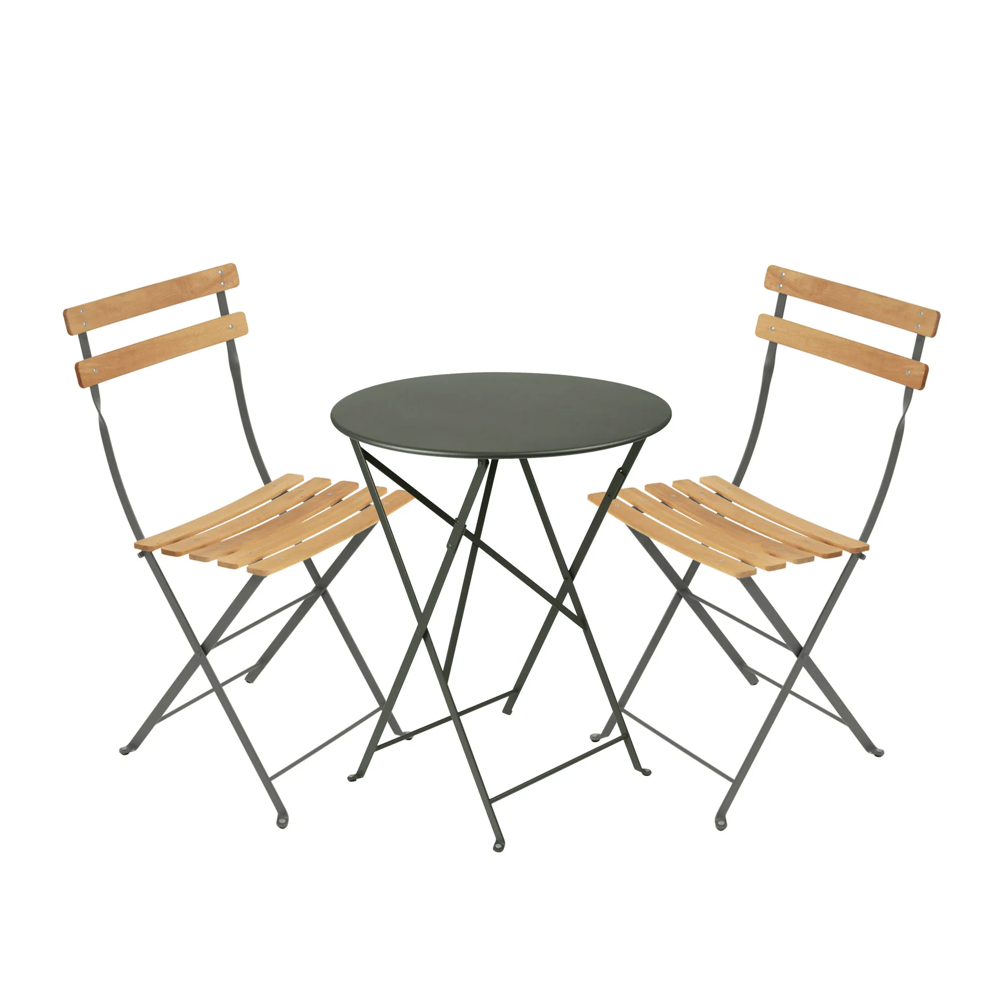 Bistro matgrupp Ø60cm & 2 trä stolar