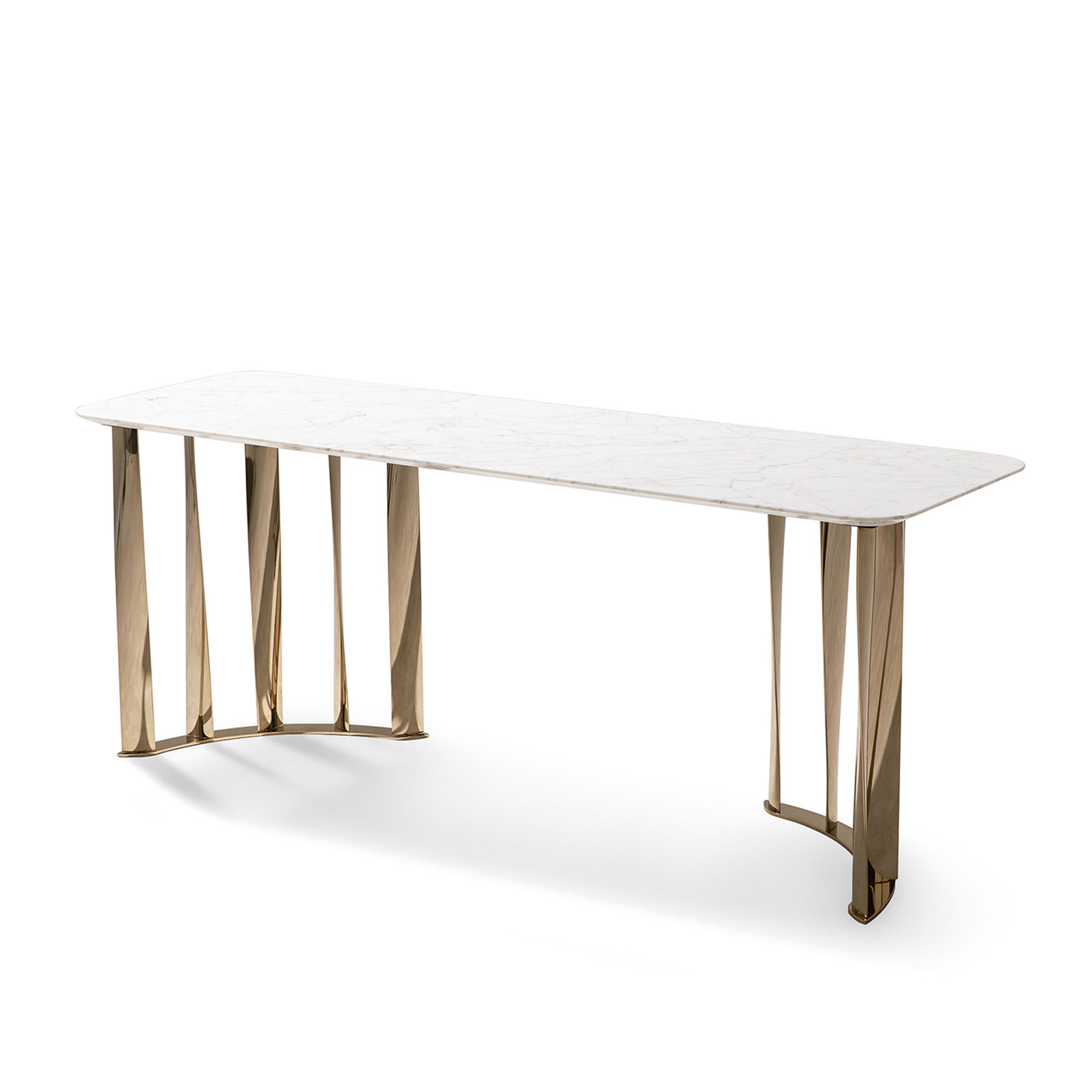 Cassina - 476 Boboli Console Low Table 160x50x60, Dark Gold Chromium-Plated, Calacatta Marble, Mat - Sofabord - Rodolfo Dordoni - Hvit - Metall/Stein