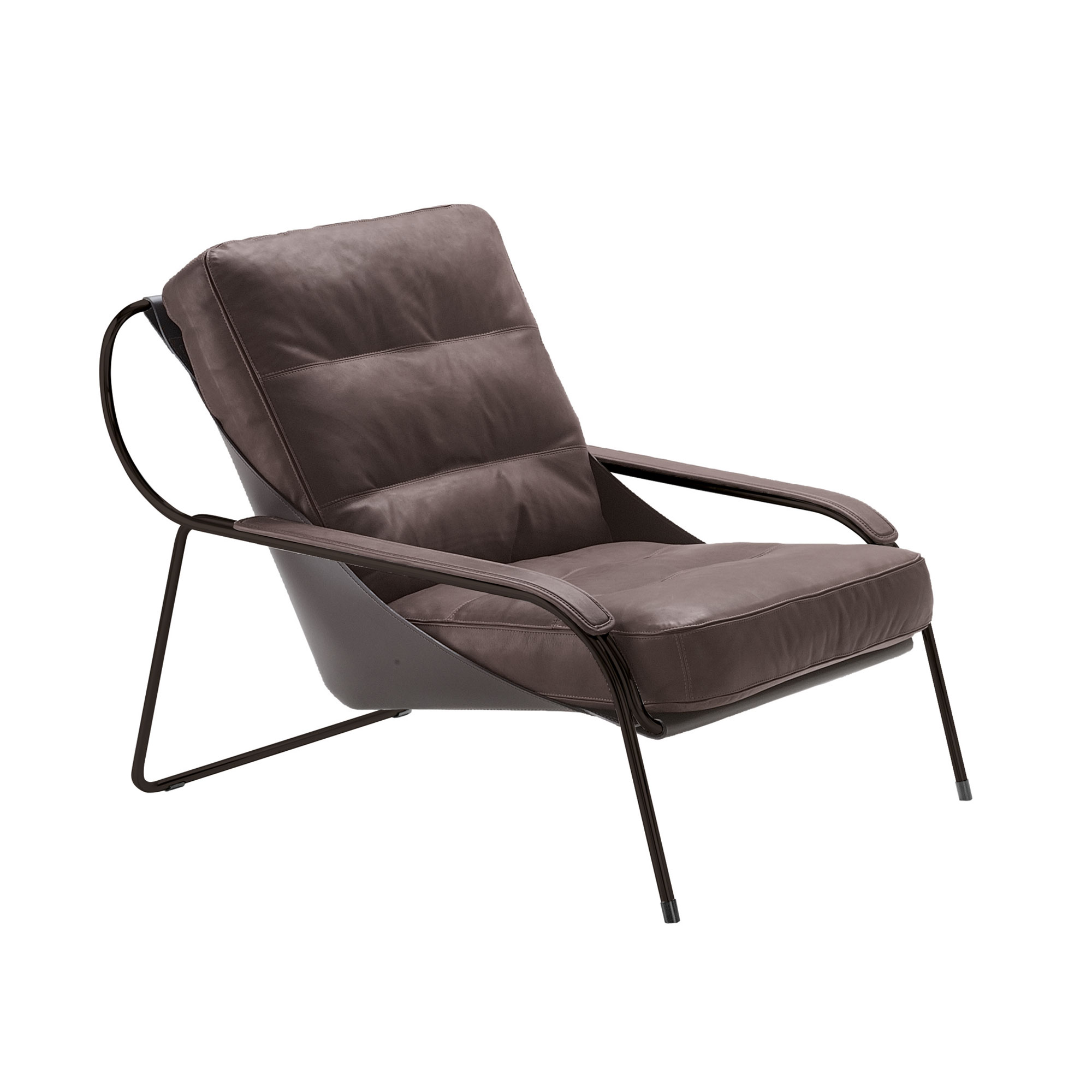 Zanotta - Maggiolina Lounge Chair, Black Painted Steel, Lether Cat. 98 Super 0917,  Cowhide 90 0807 - Fåtöljer - Marco Zanuso - Brun - Dun/Läder/Trä/Skum