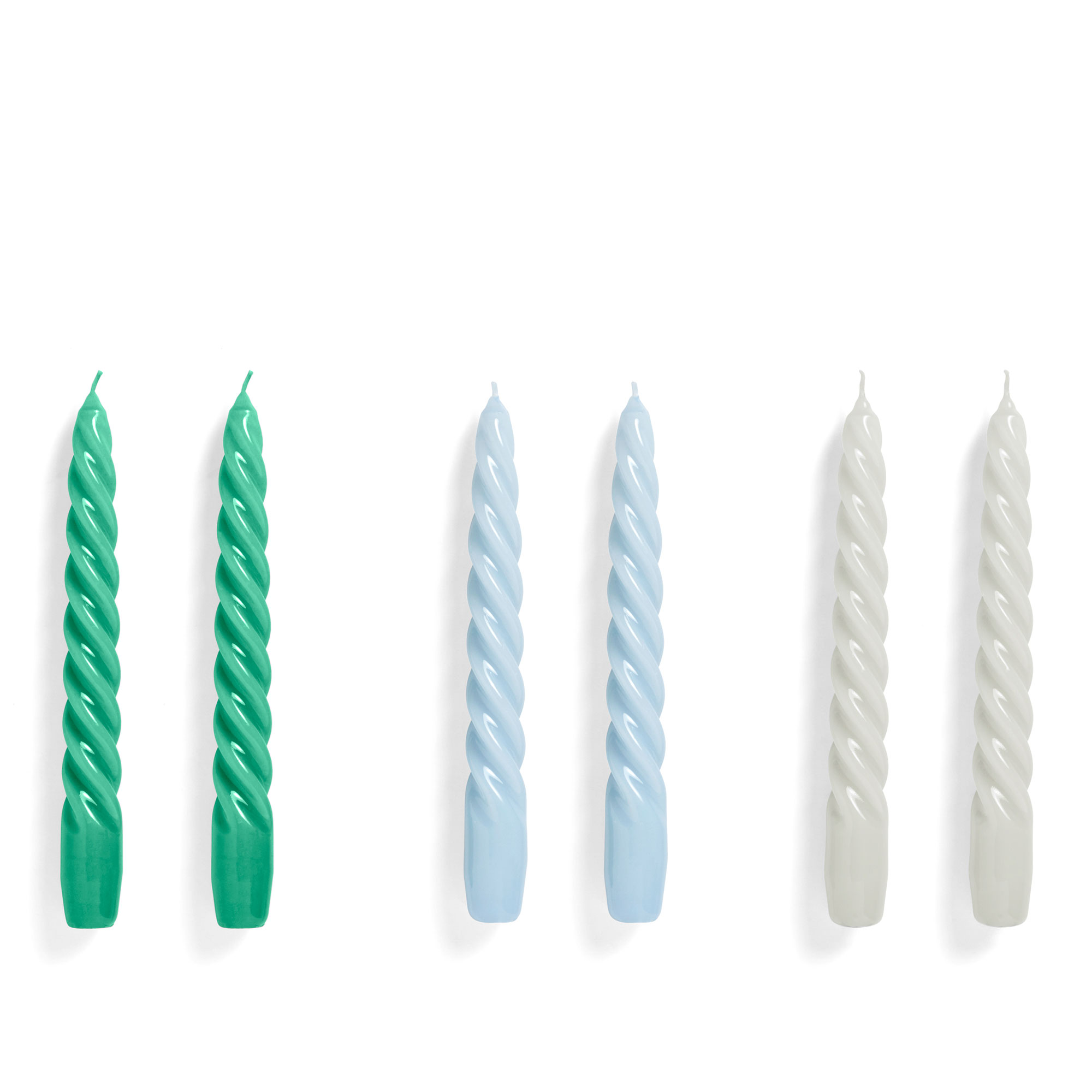 HAY - Candle Twist Set of 6 - Green/Light Blue/Light Grey - Ljus - Grön,Grå,Blå