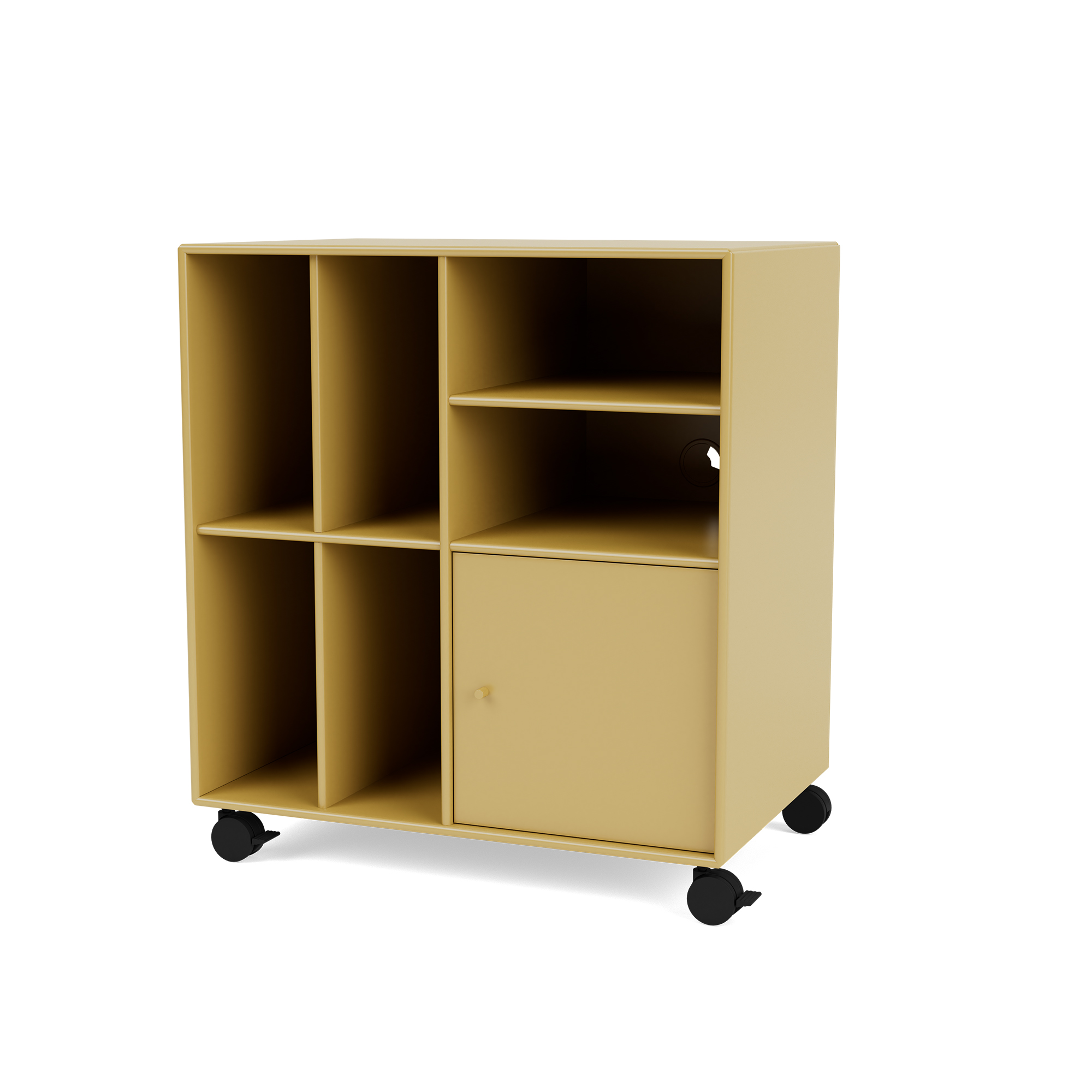 Montana - SPIN II Vinyl Storage, 05-CastorsCR70Black, 157 Cumin - Quickship - Förvaringsskåp - designer_peter_j_lassen - Gul - MDF