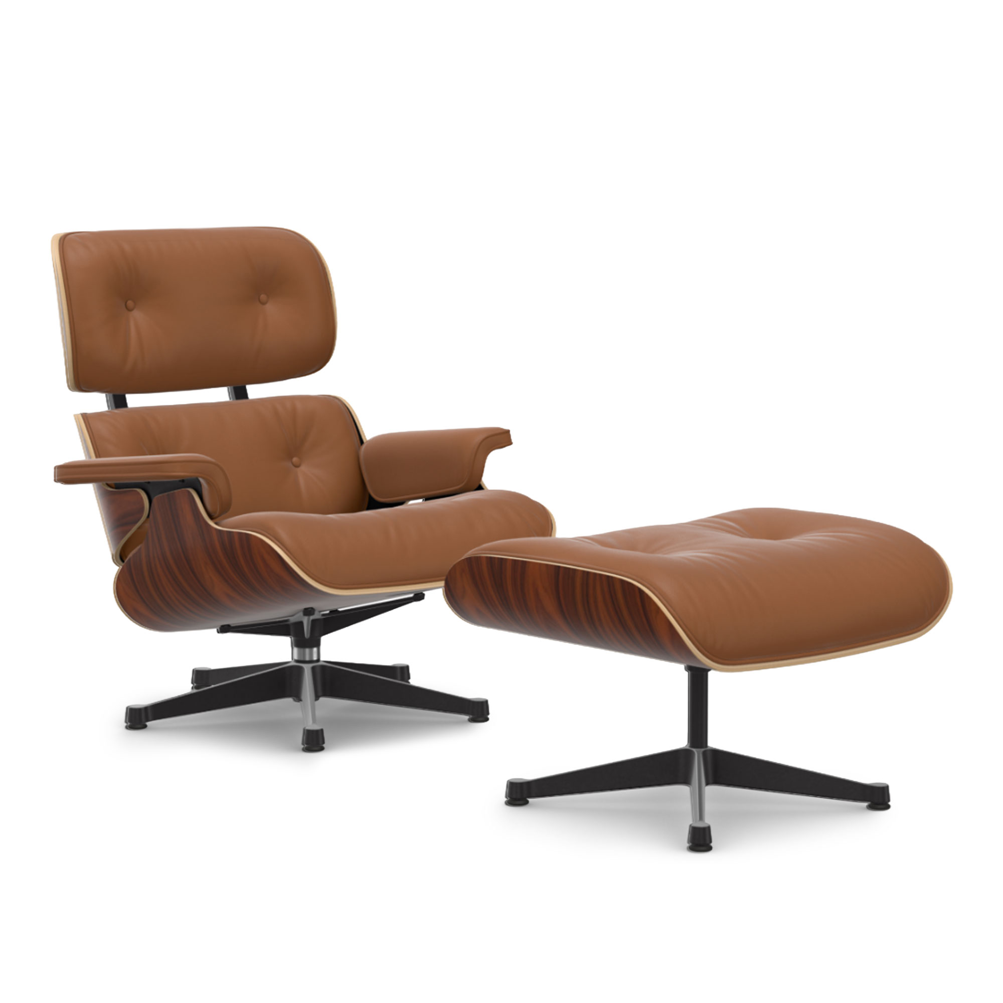 Vitra - Eames Lounge Set Santos Palisander Leather Premium Cognac 97 Polished Aluminium/Deep Black - Fåtöljer - Charles & Ray Eames - Brun | Möbler - Fåtöljer Och Puffar - Fåtöljer | Möbelexperten
