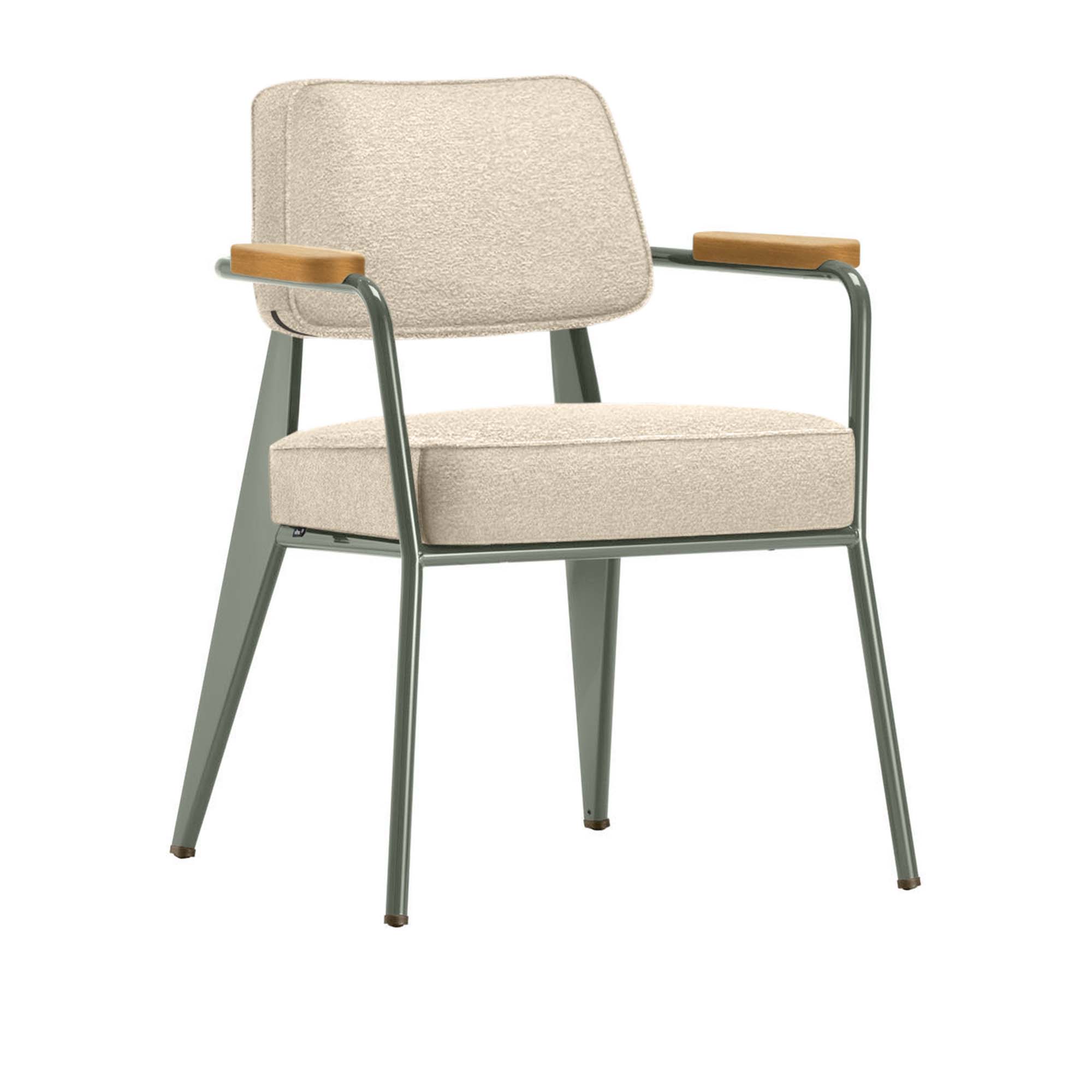 Vitra - Fauteuil Direction, Natural Oak, Prouvé Gris VermeerFabric Cat. F100 Nubia Col. 02 Cream/Perle - Matstolar - Jean Prouvé - Beige - Metall/Trä/Textilmaterial/Skum
