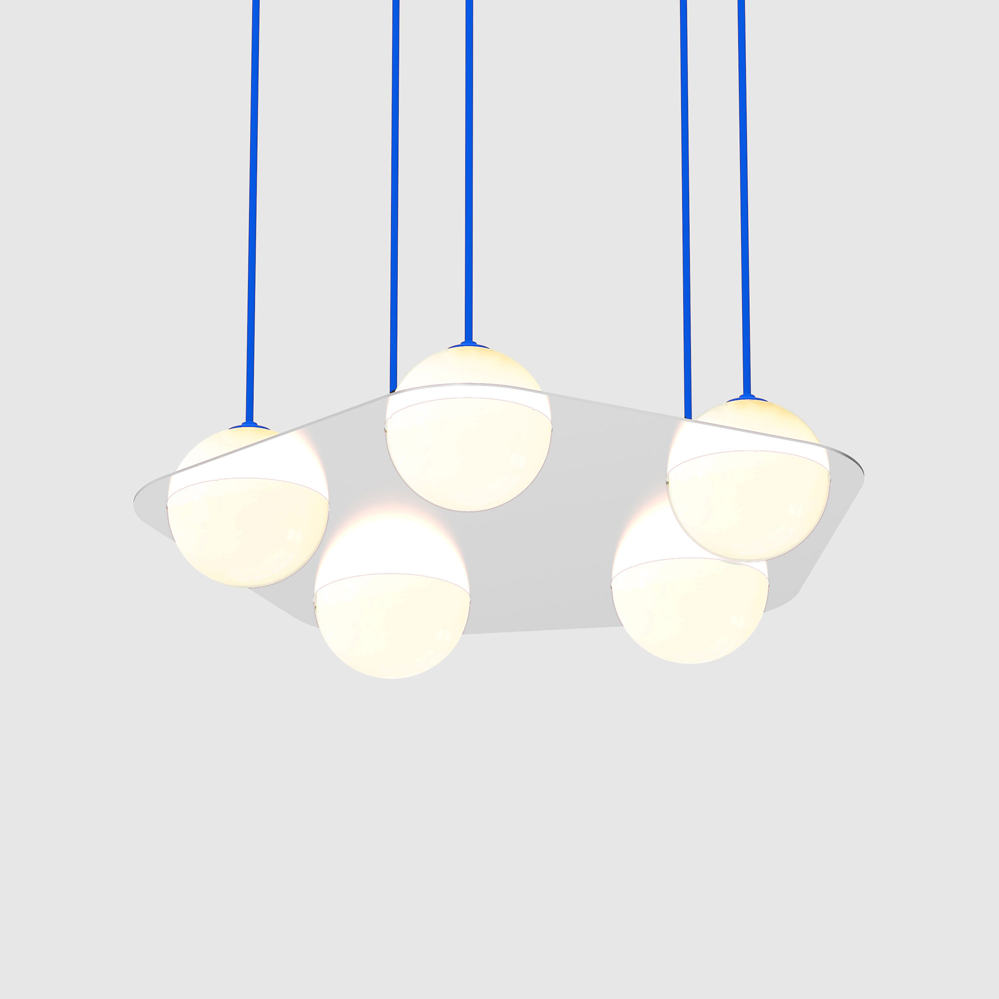 Lambert & Fils - Laurent 04, Angle, Chrome frame, Blue wires, Black canopy - Pendellampor - Silver