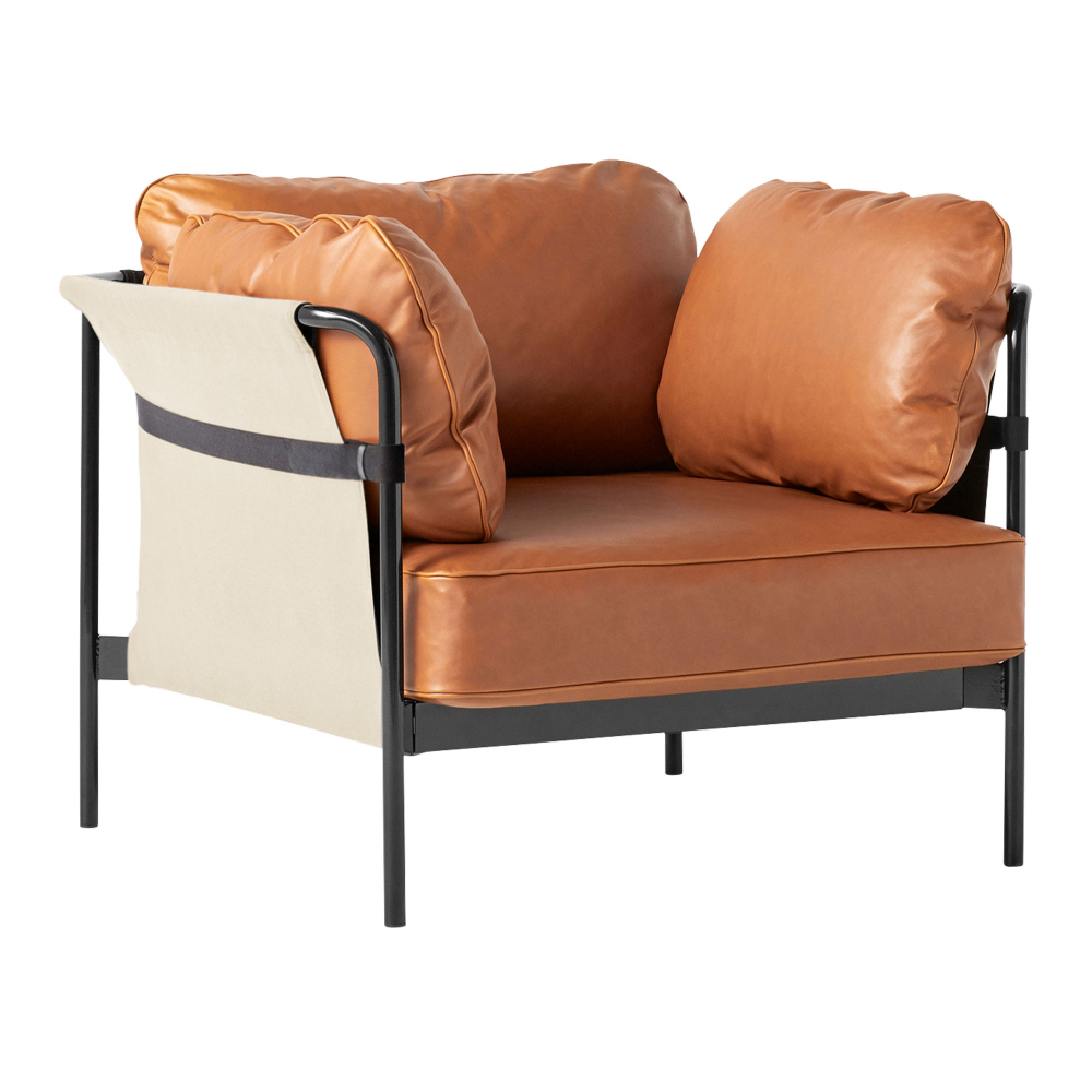 HAY - Can 1 Seater - Black Base - Natural Canvas - Cat.6 - Sense Cognac - Fåtöljer - Ronan & Erwan Bouroullec - Metall/Textilmaterial
