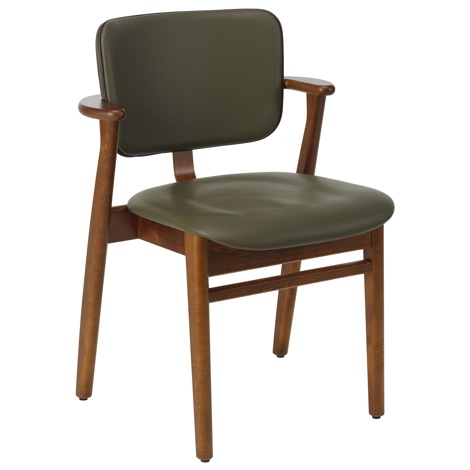 Artek - Domus Chair - Birch, Frame Walnut Stained, Leather Spectrum Moss, Piping Prestige Coffee - Matstolar - Ilmari Tapiovaara