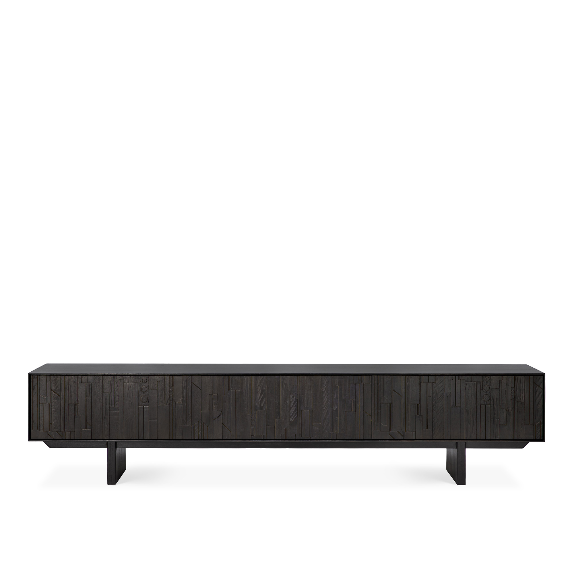 Ethnicraft - Mosaic TV Cupboard - Varnished Teak - Off Black - 1 Flip-Down Door - 2 Drawers - TV-b&auml;nkar - Alain Van Havre - Svart - Tr&auml;