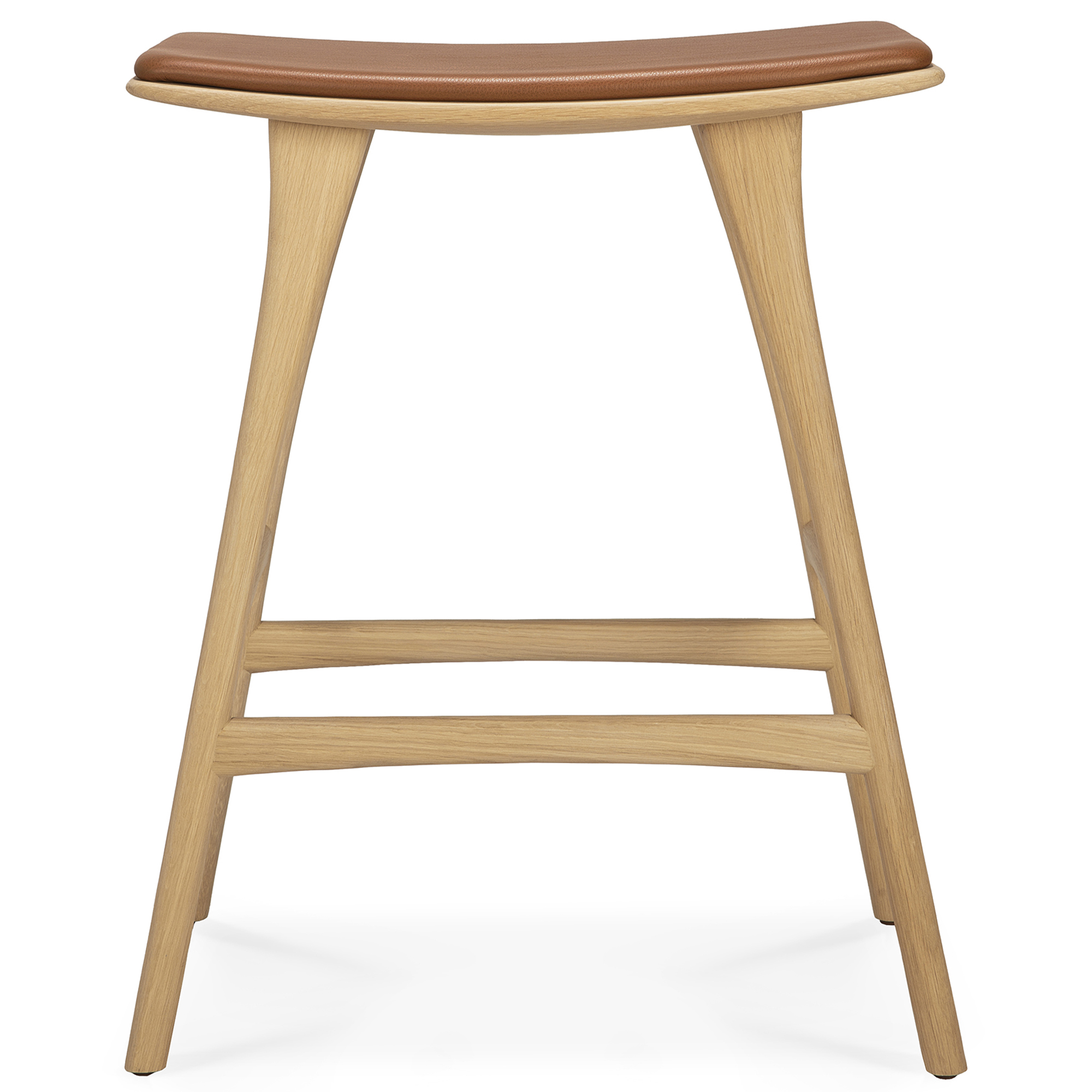 Ethnicraft - Osso Counter Stool - Varnished Oak - Cognac Leather - Barstolar - Alain Van Havre - Tr&auml;f&auml;rgad - Tr&auml;