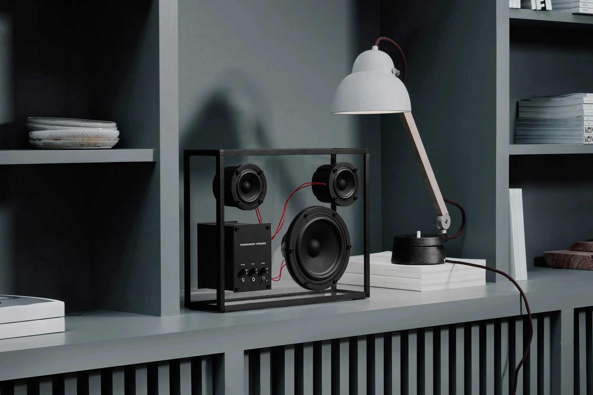 Transparent Speaker Red Cables