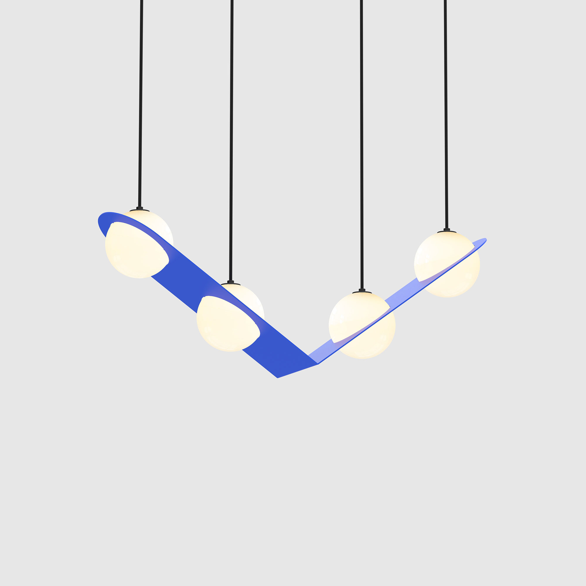 Lambert & Fils - Laurent 02, Angle, Chrome frame, Blue wires, Black canopy - Pendellampor - Silver