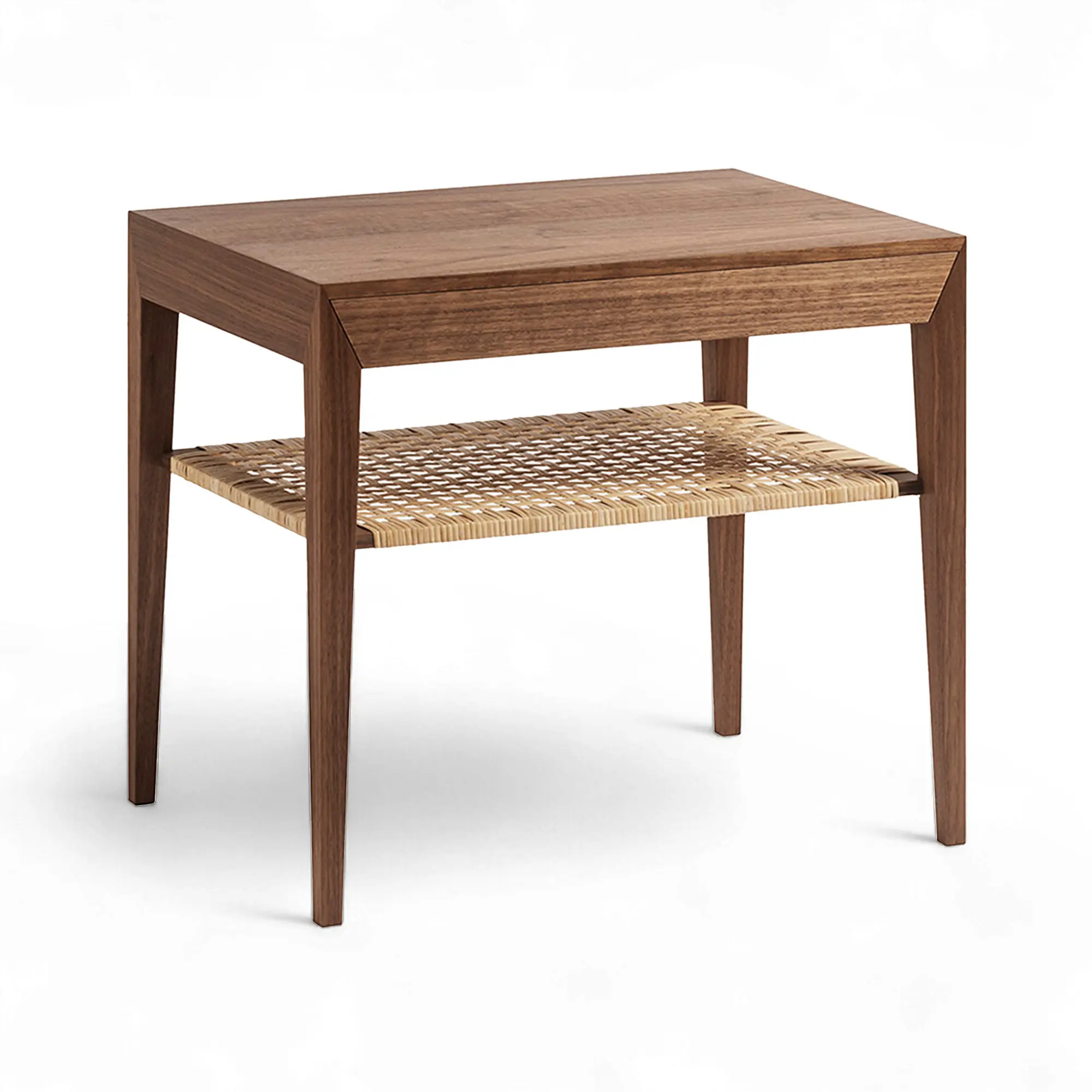 Model 35 Bedside Table Walnut Cane Shelf