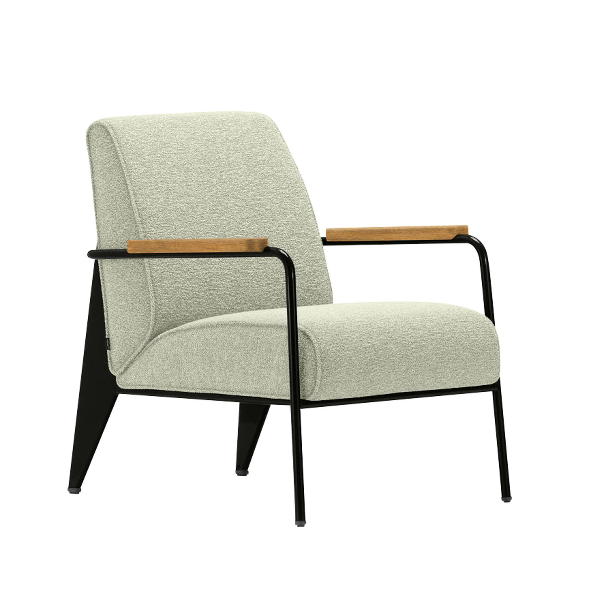 Vitra - Fauteuil de Salon Deep Black, Natural Oak, Cream/Sand - Fåtöljer - Jean Prouvé - Beige - Metall/Trä/Skum