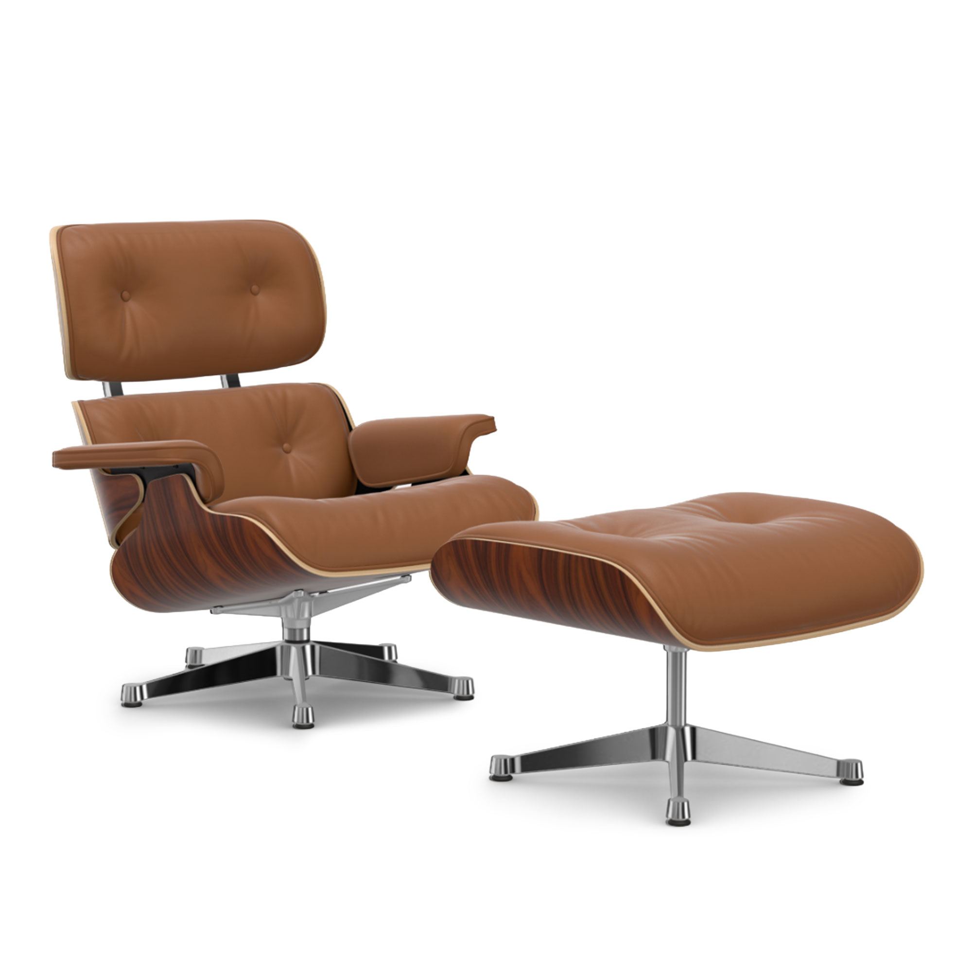 Vitra - Eames Lounge Set Santos Palisander Leather Premium Cognac 97 Polished Aluminium - Fåtöljer - Charles & Ray Eames - Brun | Möbler - Fåtöljer Och Puffar - Fåtöljer | Möbelexperten