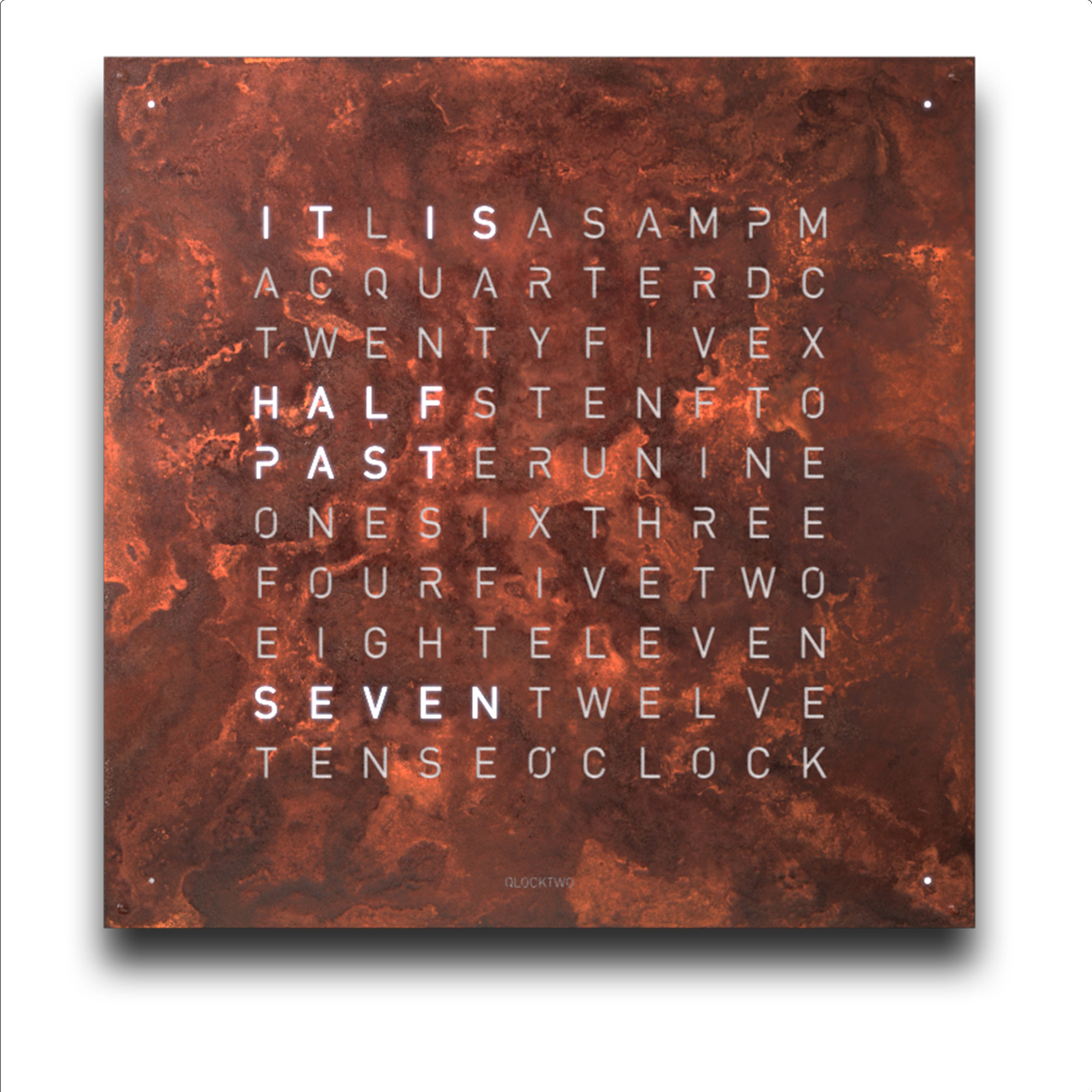 Qlocktwo - Earth 90 Creators Edition Rust White Corpus – English - Klockor - Biegert & Funk - Brun | Inredning - Inredningsdetaljer - Klockor | Möbelexperten