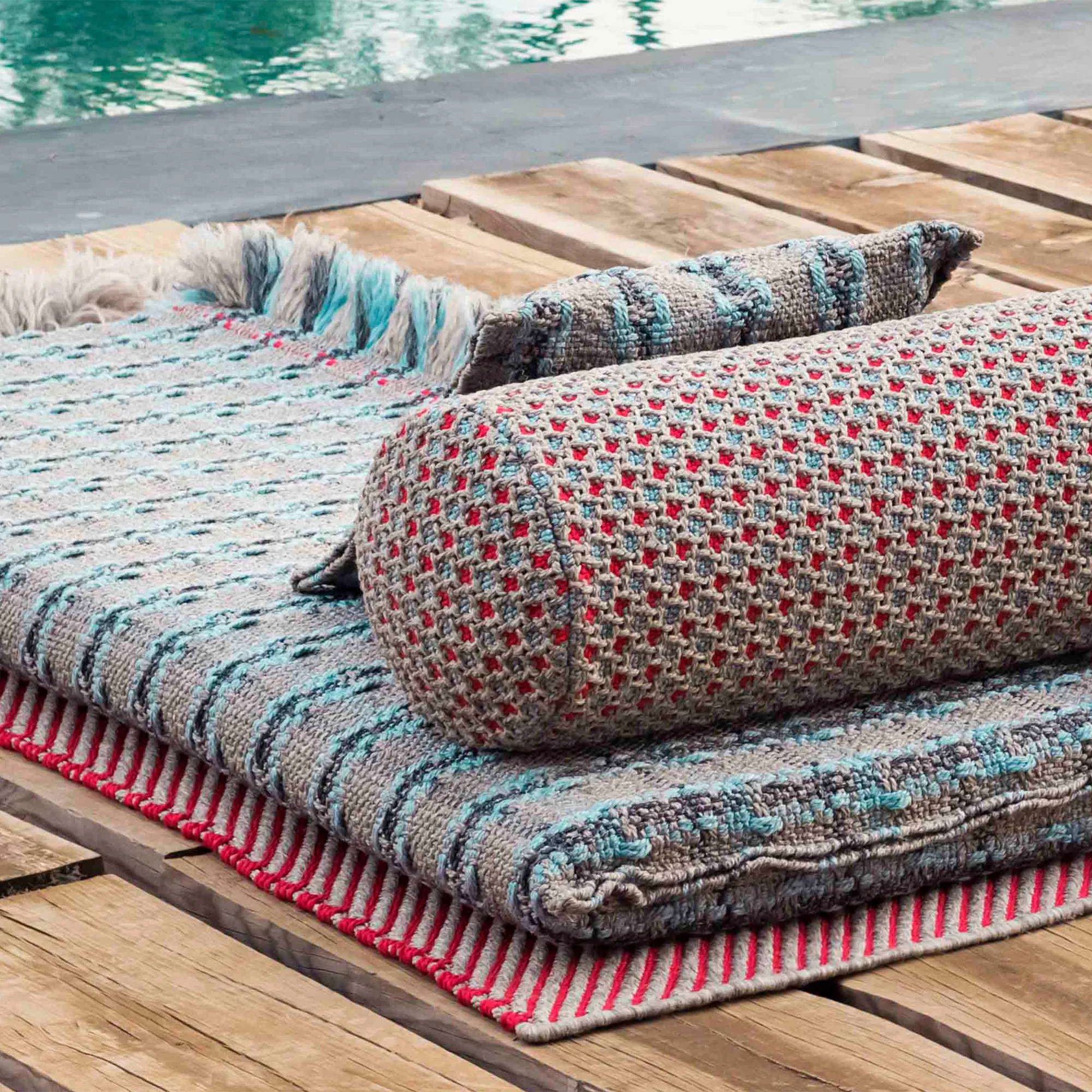 Garden Layers Small Cushion - Checks Blue
