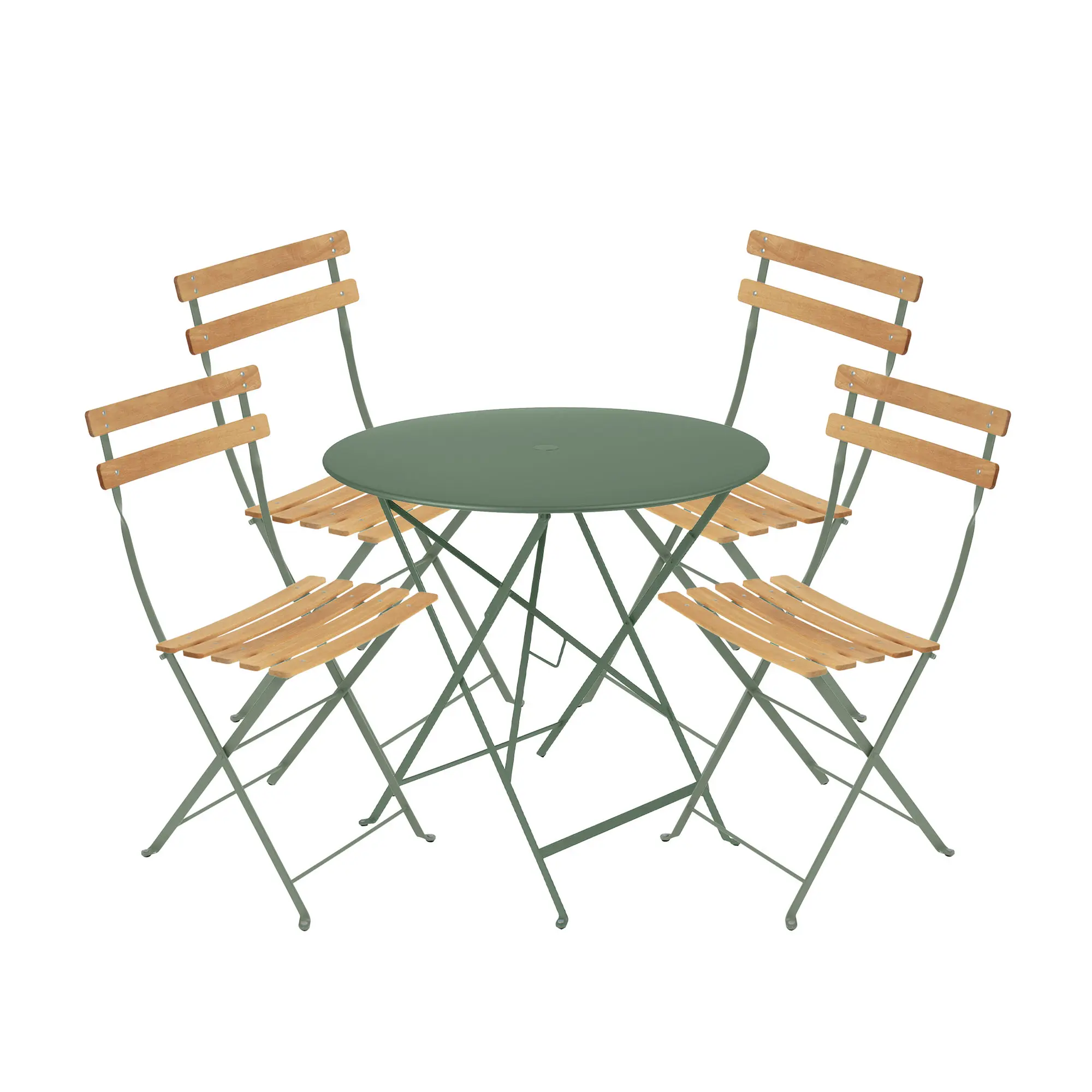 Bistro matgrupp bord 77cm & 4 trä stolar