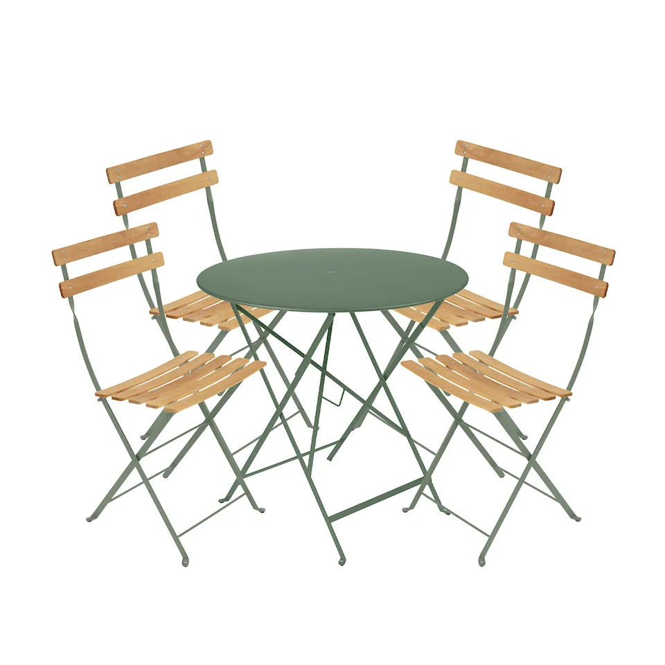 Bistro matgrupp bord 77cm & 4 trä stolar
