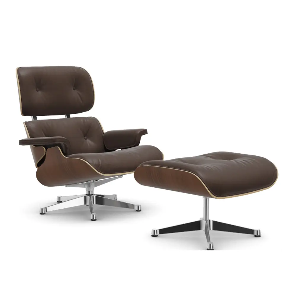 Eames Lounge Chair & Ottoman svartbeiset valnøttpolert base
