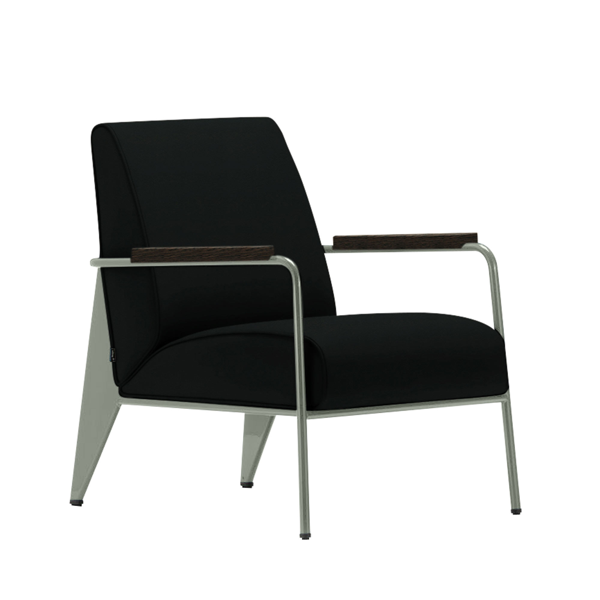 Vitra - Fauteuil de Salon, Prouvé Gris Vermeer, Dark Oak, Leather Premium Cat. L40 Col. 66 Nero - Fåtöljer - Jean Prouvé - Svart - Metall/Trä/Skum