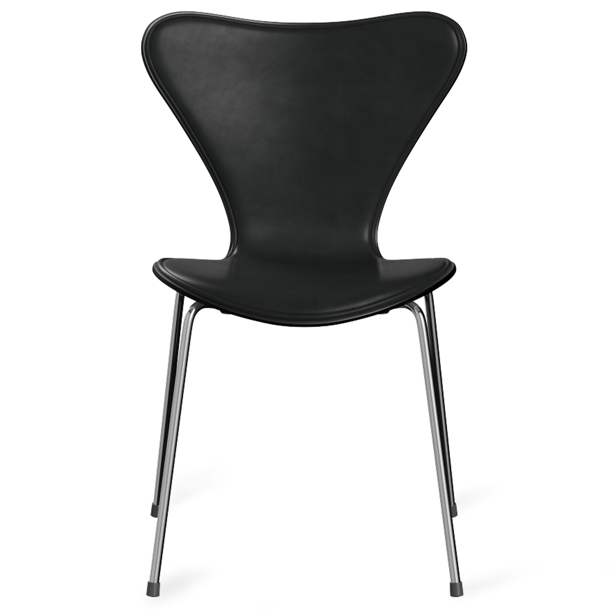 Fritz Hansen - Sjuan 3107 stol frontklädd chrome / grace black / black - Matstolar - Arne Jacobsen - Svart - Läder/Metall/Trä | Möbler - Stolar Och Pallar - Matstolar | Möbelexperten