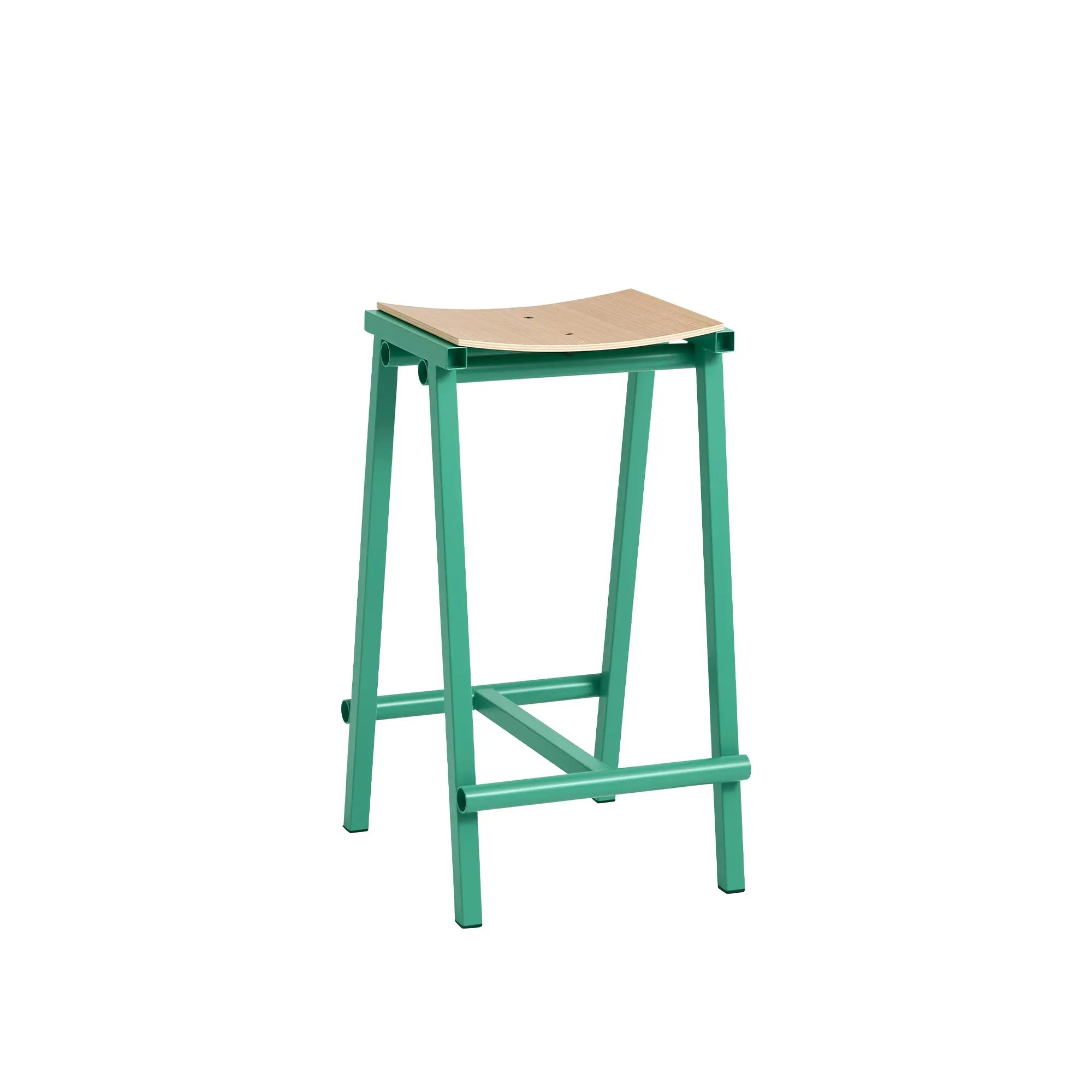 Taburete 8 Bar Stool Low Soft Jade Powder Coated Base H65 Water-Based Lacquered Oak Veneer Seat