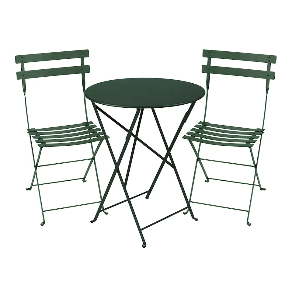 Bistro matgrupp runt bord Ø57cm & 2 metall stolar