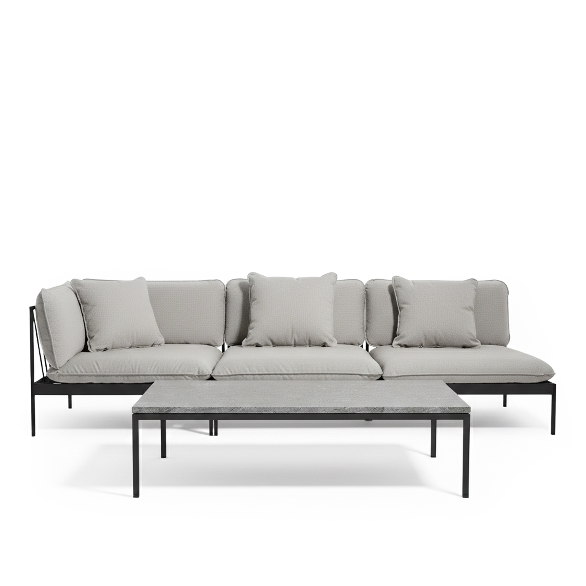 Skargaarden - Bönan utomhussoffa & Bönan soffbord utomhus – Dark Grey Aluminium, Light Grey Sunbrella Sling - Loungegrupper utomhus - Studio Norrlandet - Metall/Textilmaterial/Skum | Utemöbler - Utegrupper - Loungegrupper Utomhus | Möbelexperten