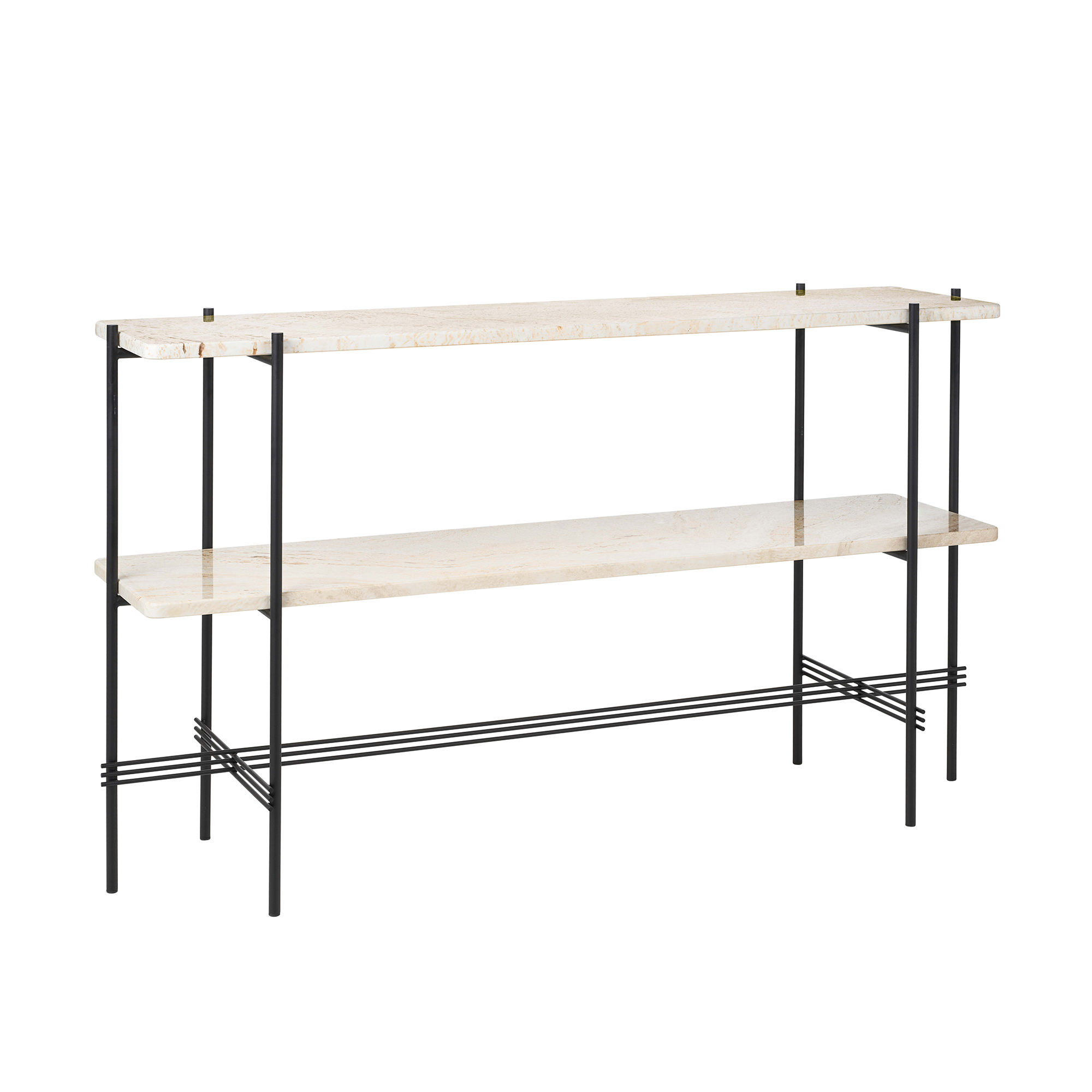 Gubi - TS Travertine 2-Rack Console, Base Black, Top White Travertine - Konsolbord - GamFratesi - Vit - Metall/Sten