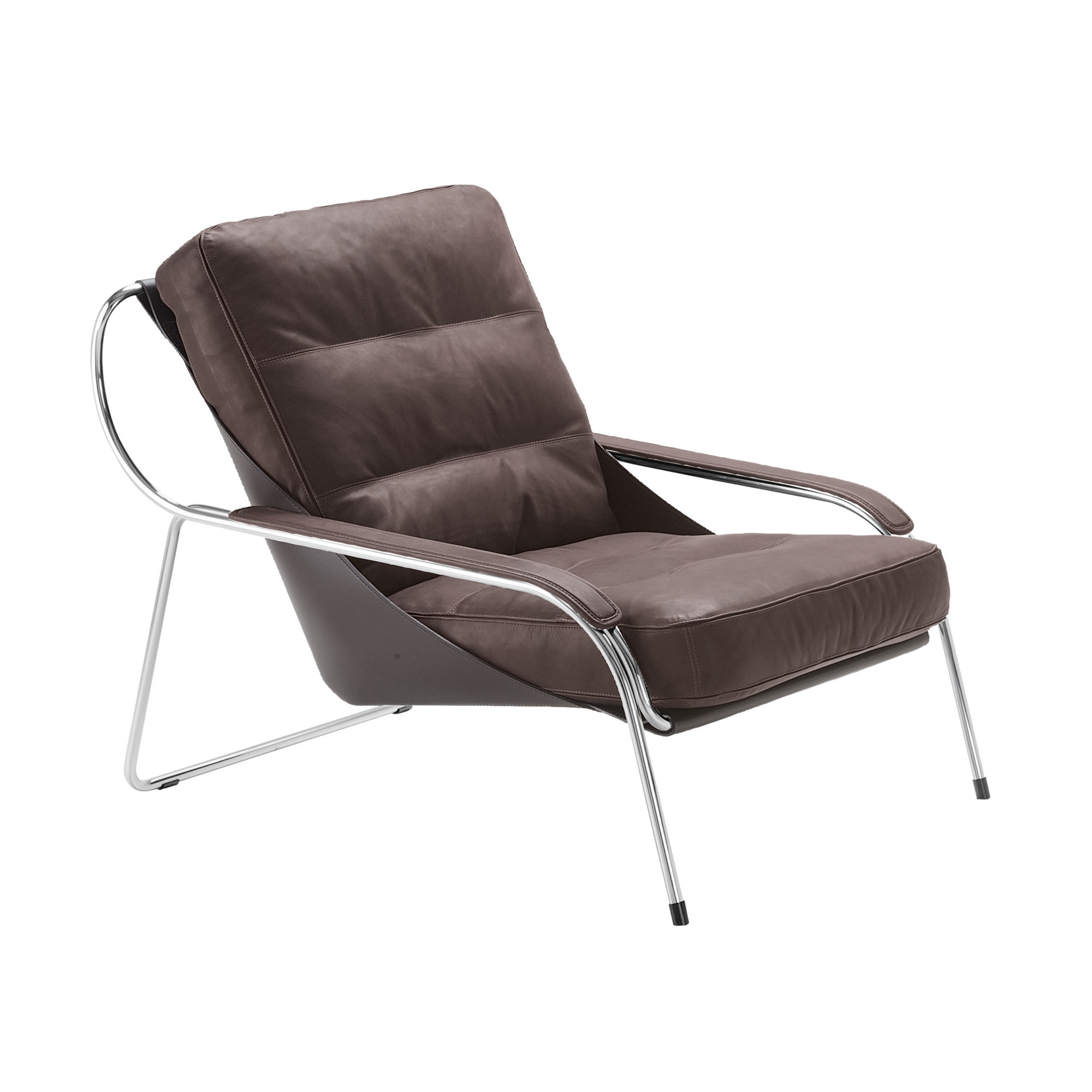 Zanotta - Maggiolina Lounge Chair, Polished Steel, Lether Cat. 98 Super 0917,  Cowhide 90 0807 - Fåtöljer - Marco Zanuso - Brun - Dun/Läder/Trä/Skum