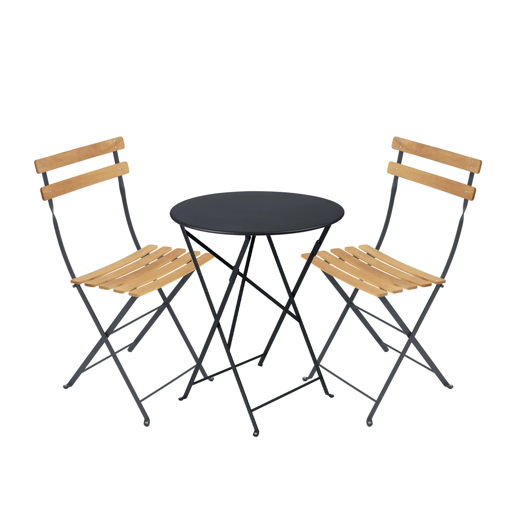 Bistro matgrupp Ø60cm & 2 trä stolar