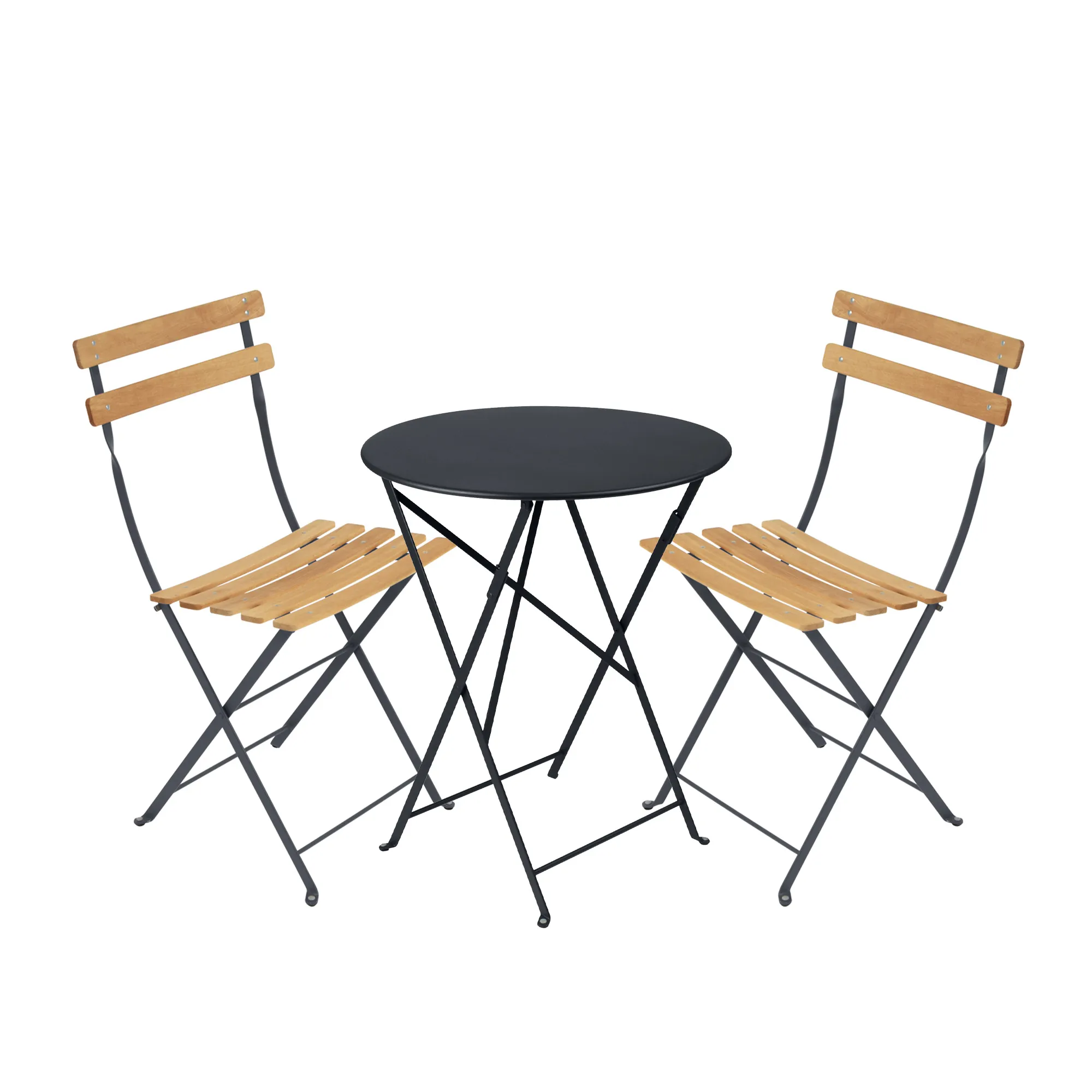 Bistro matgrupp Ø60cm & 2 trä stolar
