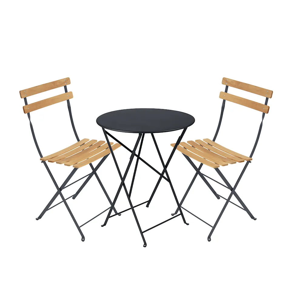 Bistro matgrupp Ø60cm & 2 trä stolar