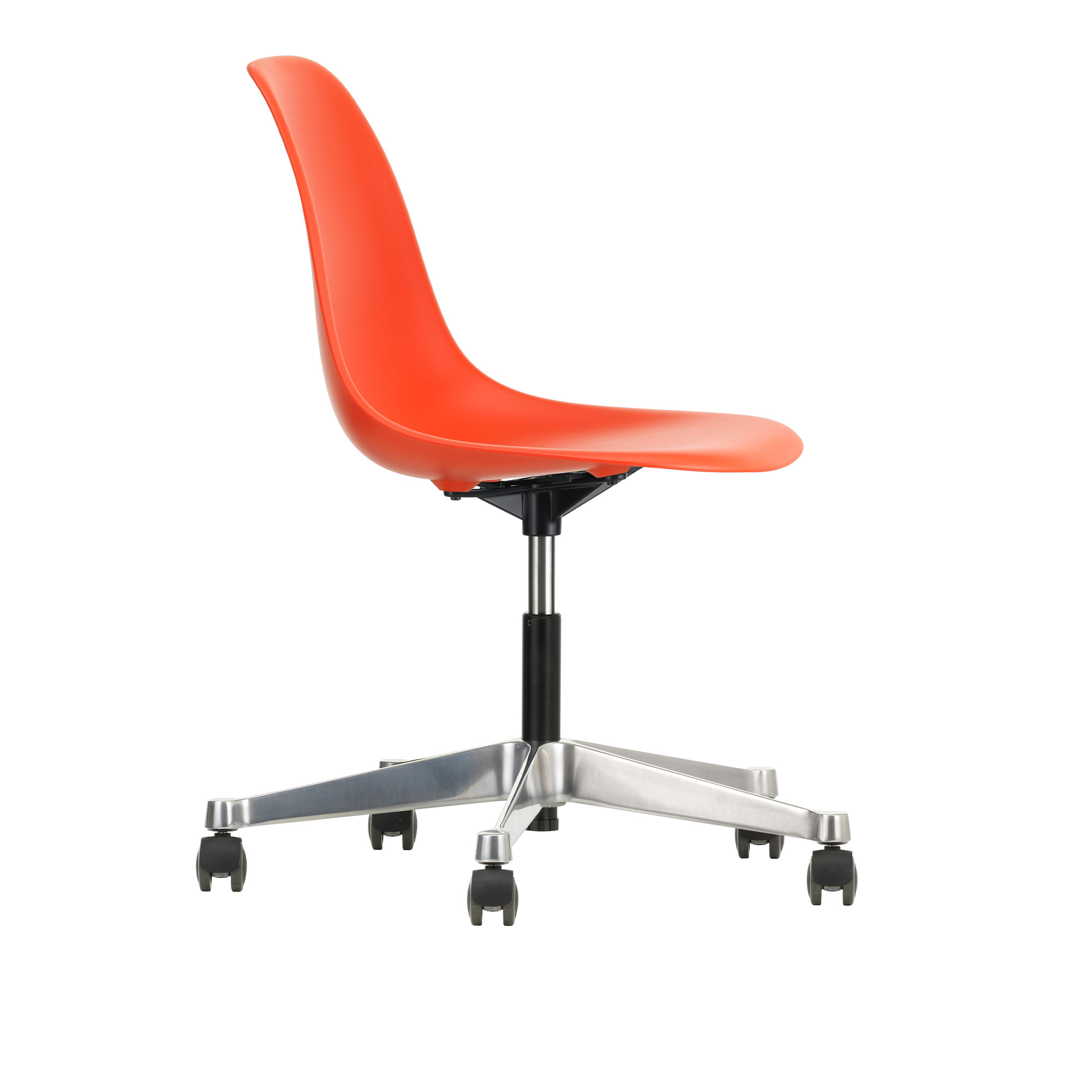 Vitra - Eames Plastic Chair PSCC - 03 Poppy Red - Castors Hard - Skrivbordsstolar - Charles & Ray Eames - Röd
