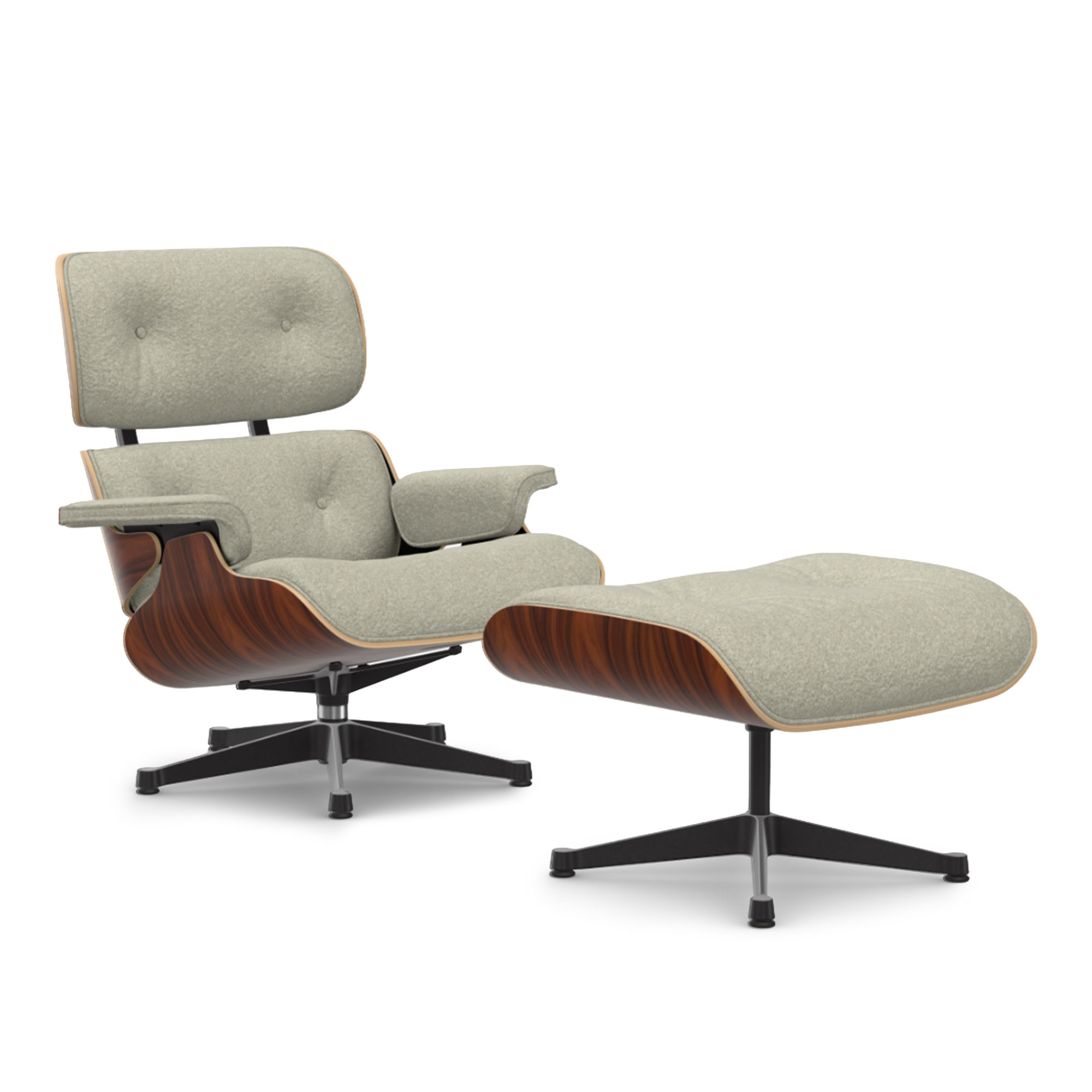 Vitra - Eames Lounge Set Santos Palisander Nubia Cream/Sand 03 Polished Aluminium/Deep Black - Fåtöljer - Charles & Ray Eames - Beige | Möbler - Fåtöljer Och Puffar - Fåtöljer | Möbelexperten