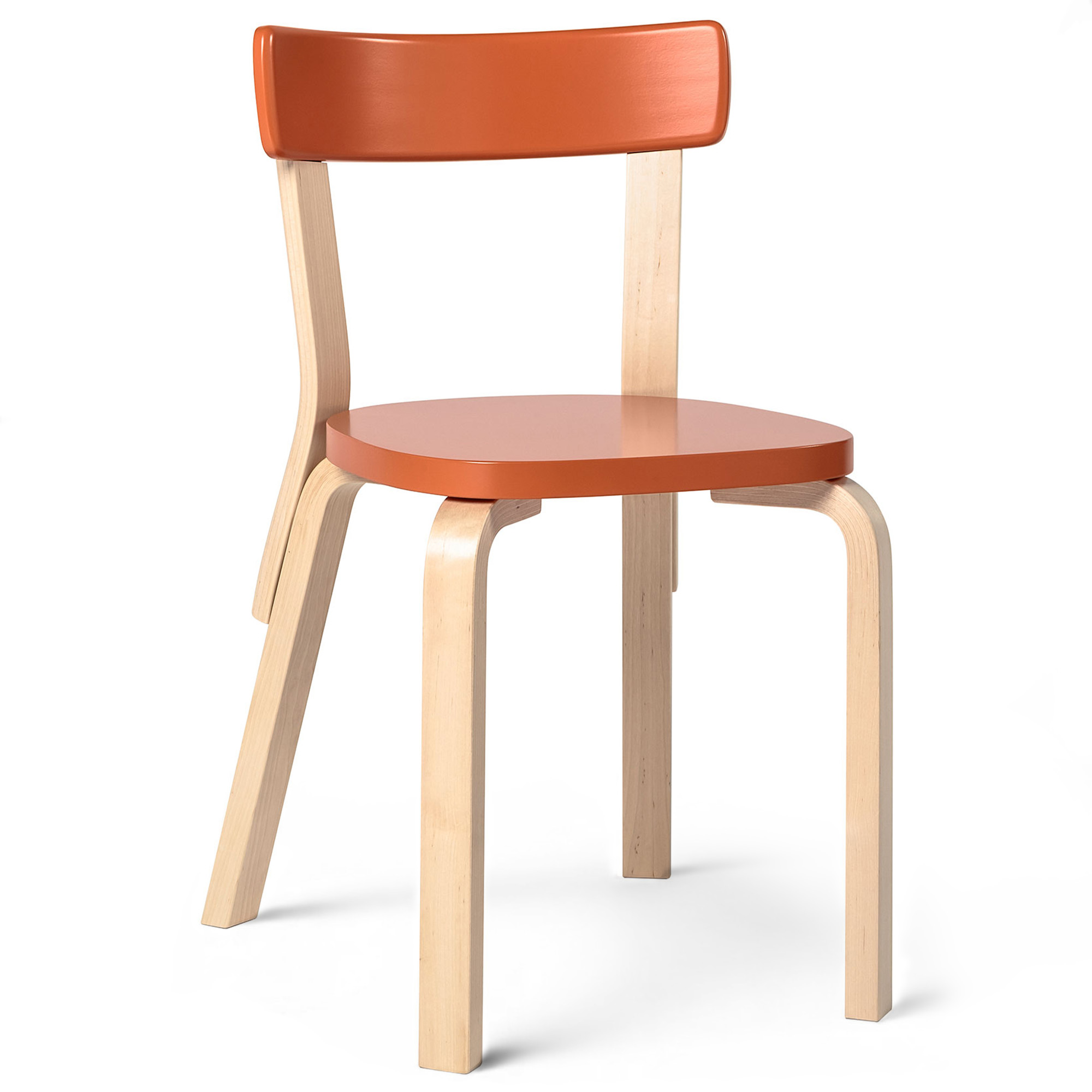 Artek - Stol 69, Klarlackade ben, Lackad orange sits - Matstolar - Alvar Aalto - Orange - Trä
