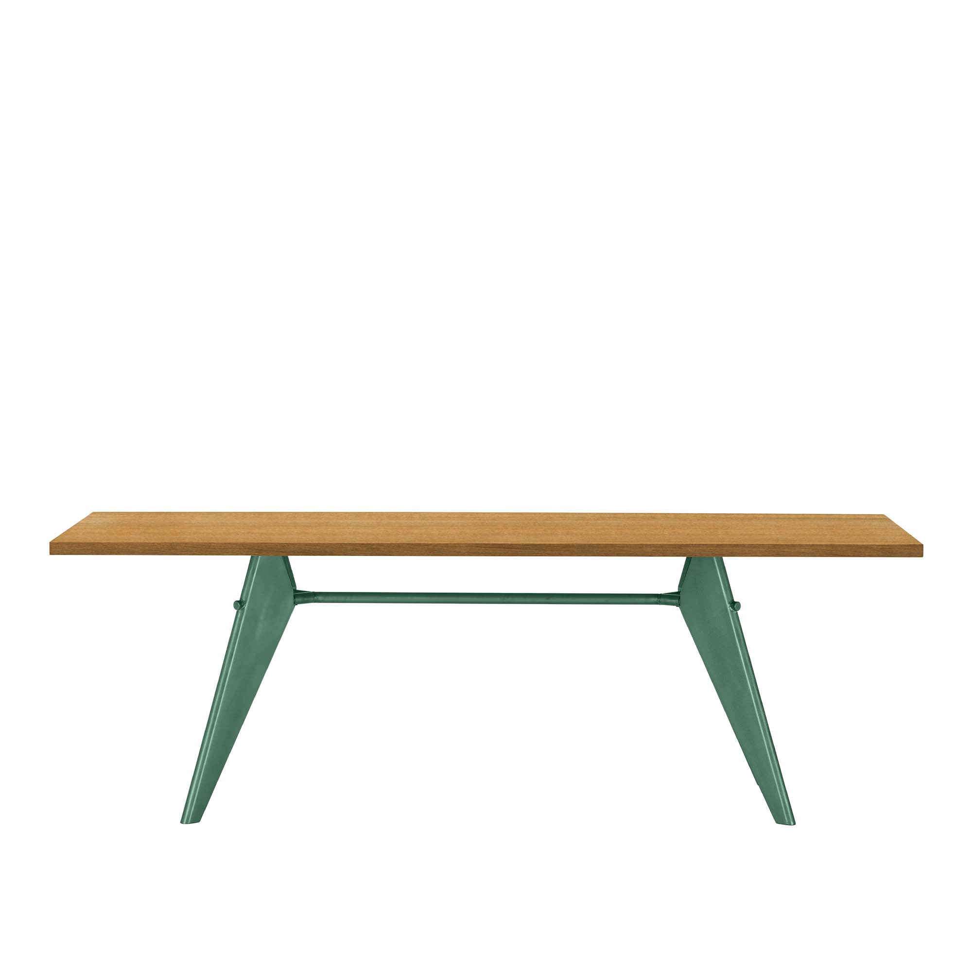 Vitra - EM Table 220, Base Prouvé Blé Vert - Natural Oak Veneer  - Matbord - Jean Prouvé - Grön,Träfärgad - Metall/Trä