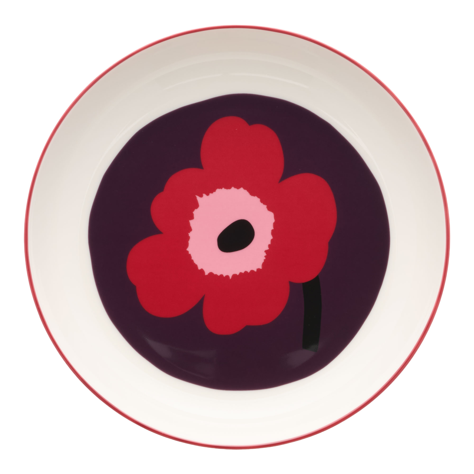 Marimekko - Oiva Unikko djup tallrik 20,5 cm white/plum/cranberry/pink - Mattallrikar - Röd