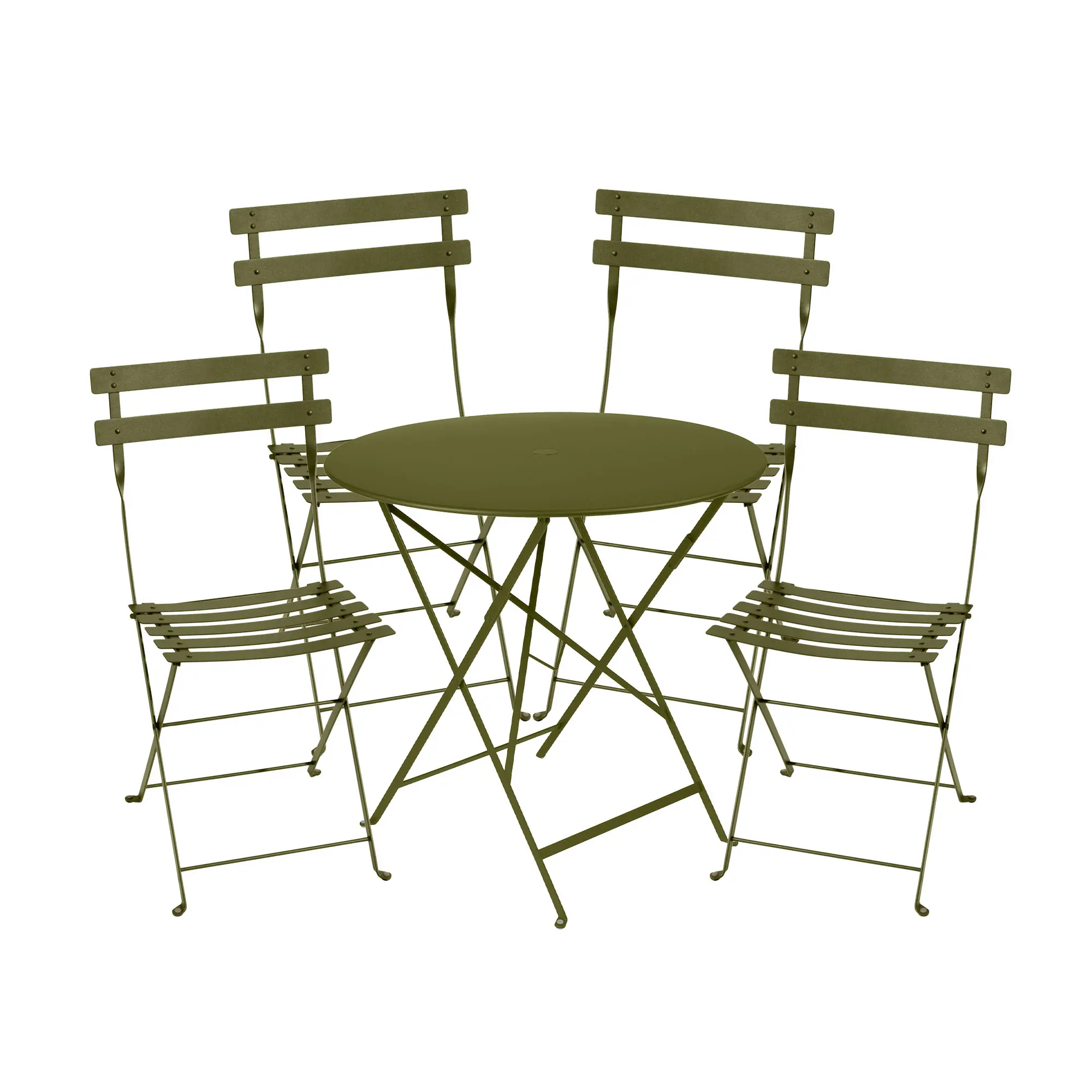 Bistro matgrupp bord 77cm & 4 metall stolar