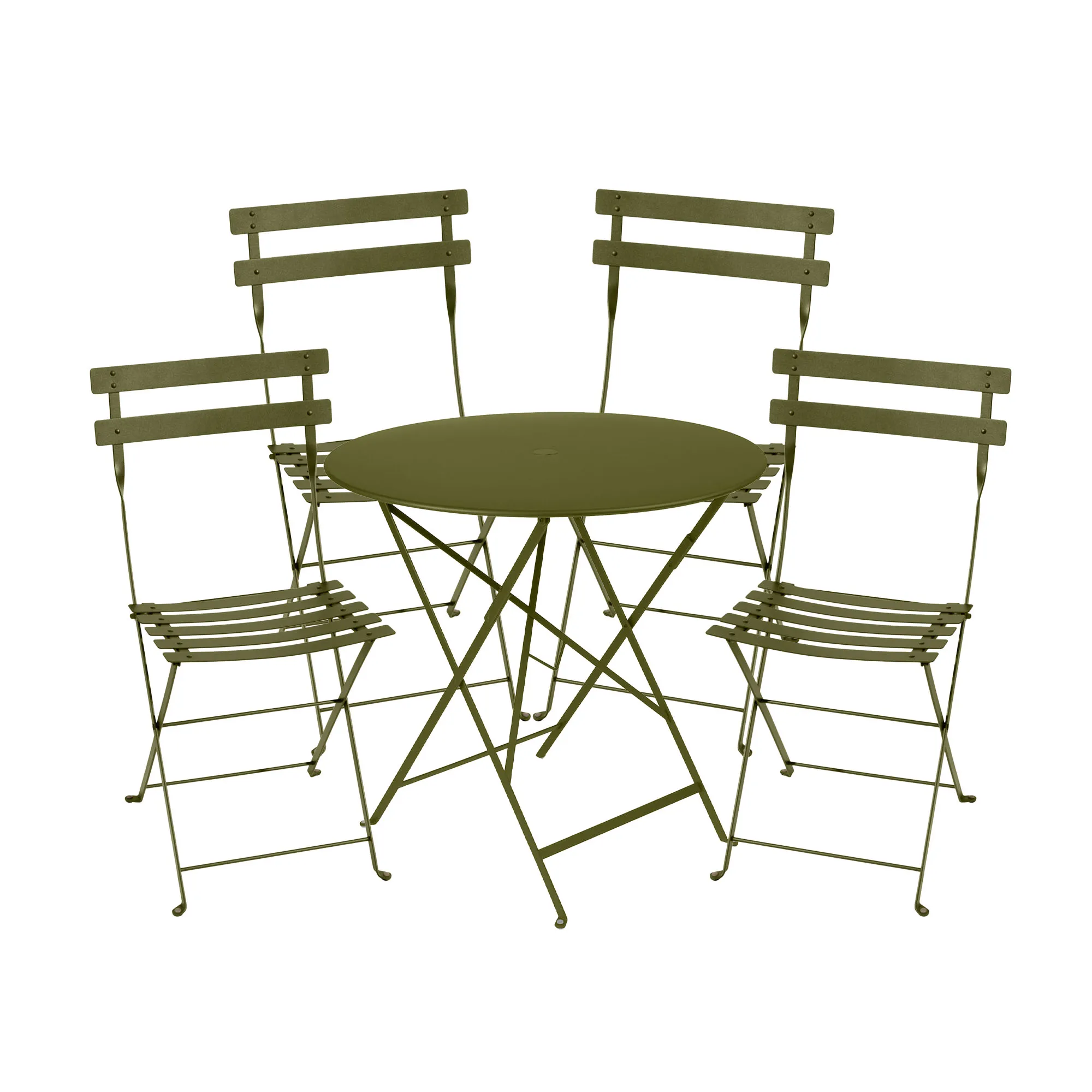 Bistro matgrupp bord 77cm & 4 metall stolar