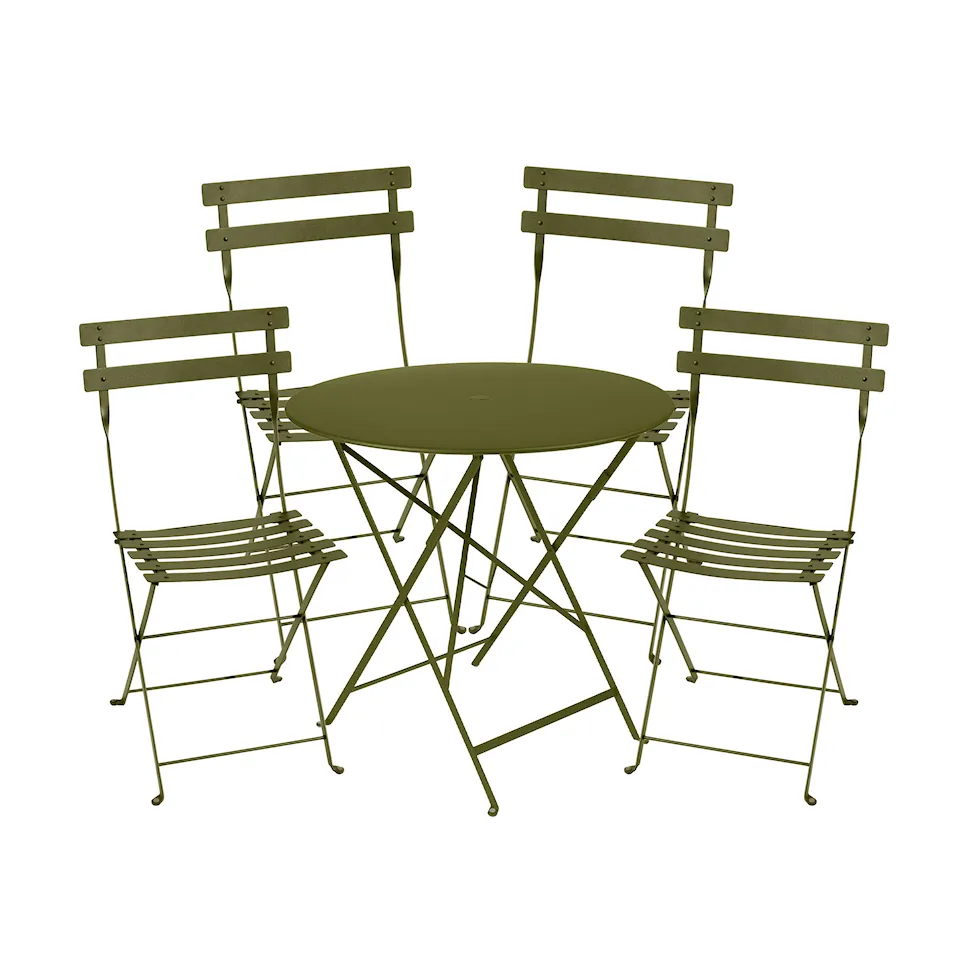 Bistro matgrupp bord 77cm & 4 metall stolar