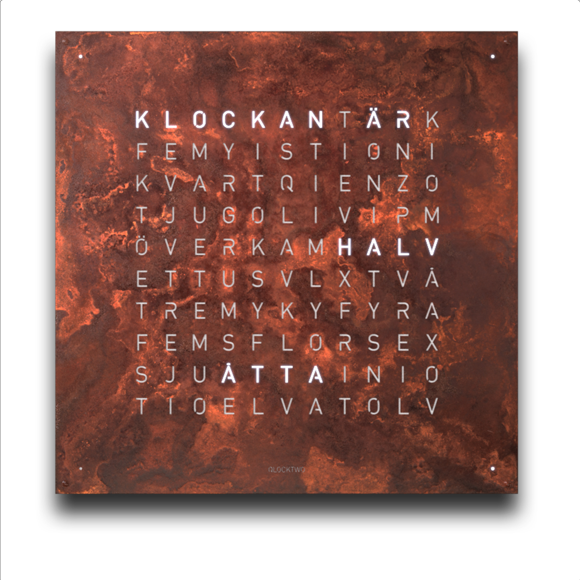 Qlocktwo - Earth 90 Creators Edition Rust White Corpus – Swedish - Klockor - Biegert & Funk - Brun | Inredning - Inredningsdetaljer - Klockor | Möbelexperten