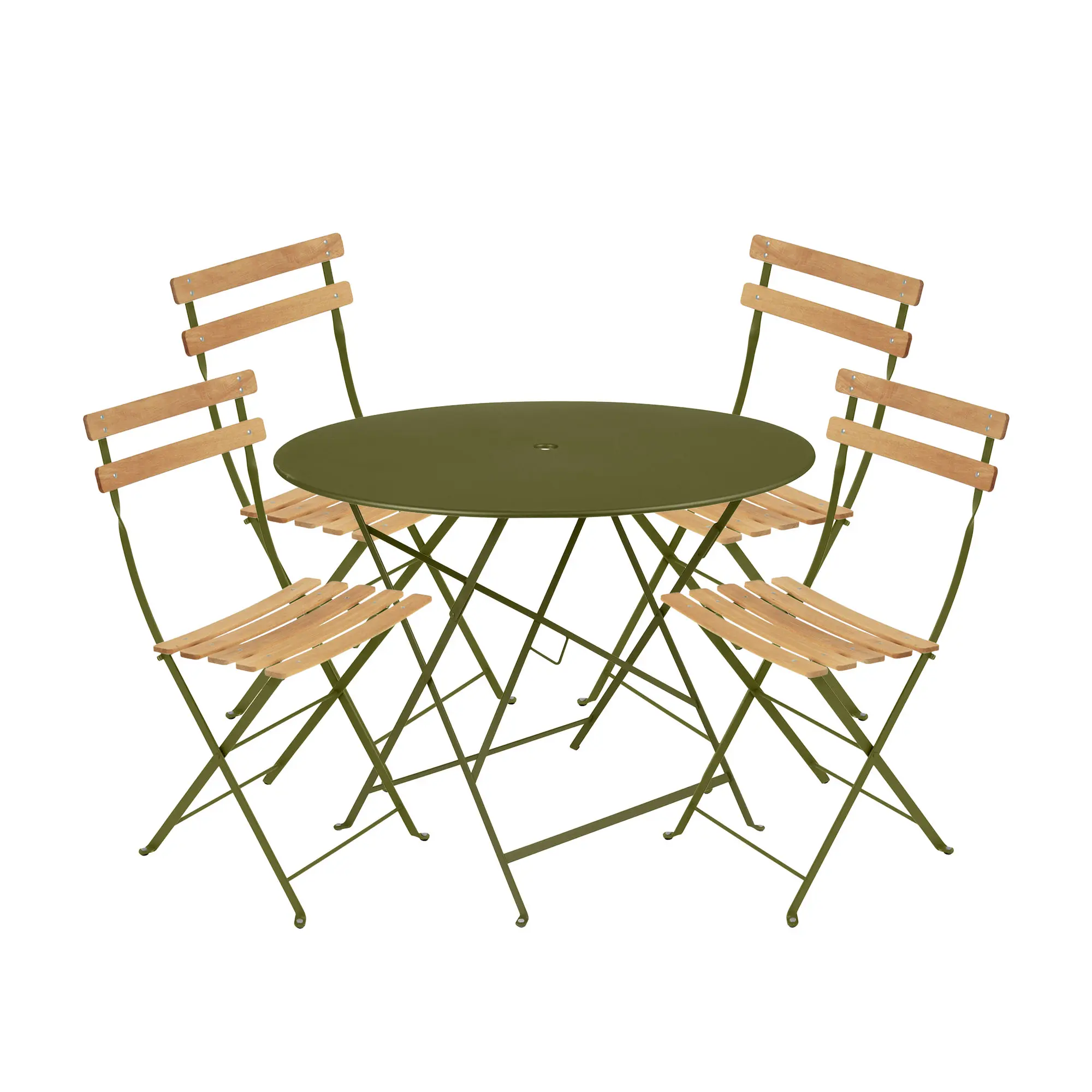 Bistro matgrupp Ø96cm & 4 trä stolar